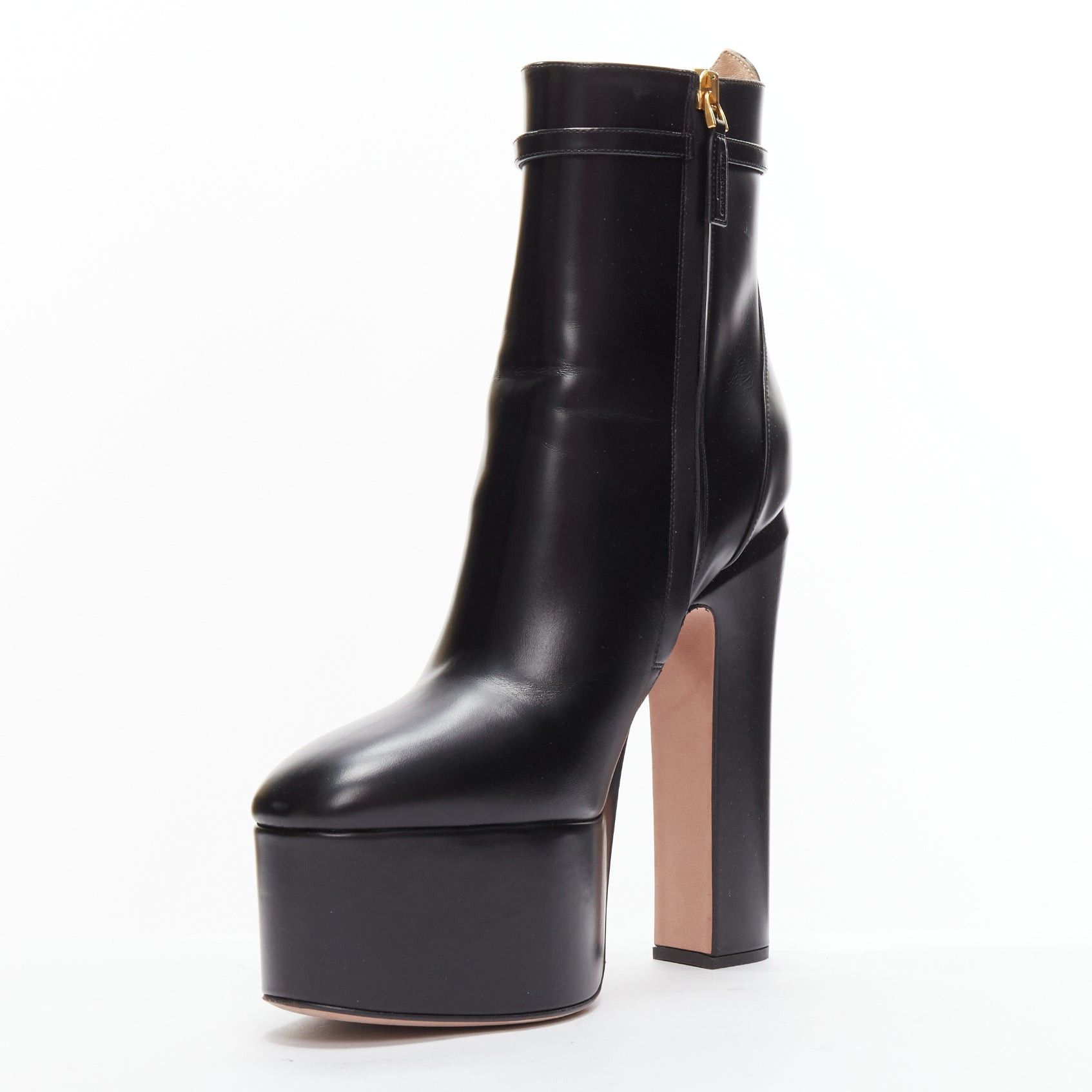 Valentino VALENTINO 2023 Tango 155 black leather Vlogo gold buckle platform boots EU39 Size US 9 / IT 39 - 4 Thumbnail