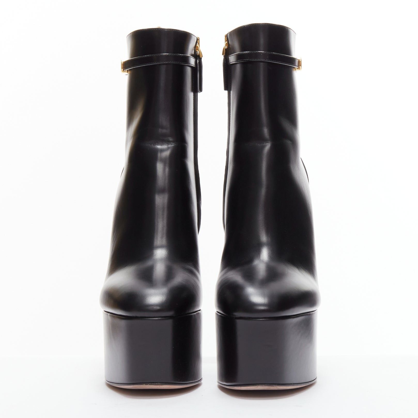 Valentino VALENTINO 2023 Tango 155 black leather Vlogo gold buckle platform boots EU39 Size US 9 / IT 39 - 3 Thumbnail