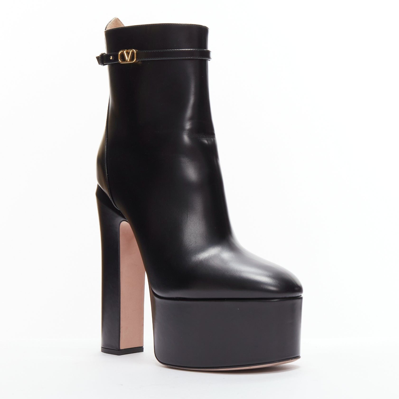 Valentino VALENTINO 2023 Tango 155 black leather Vlogo gold buckle platform boots EU39 Size US 9 / IT 39 - 2 Thumbnail