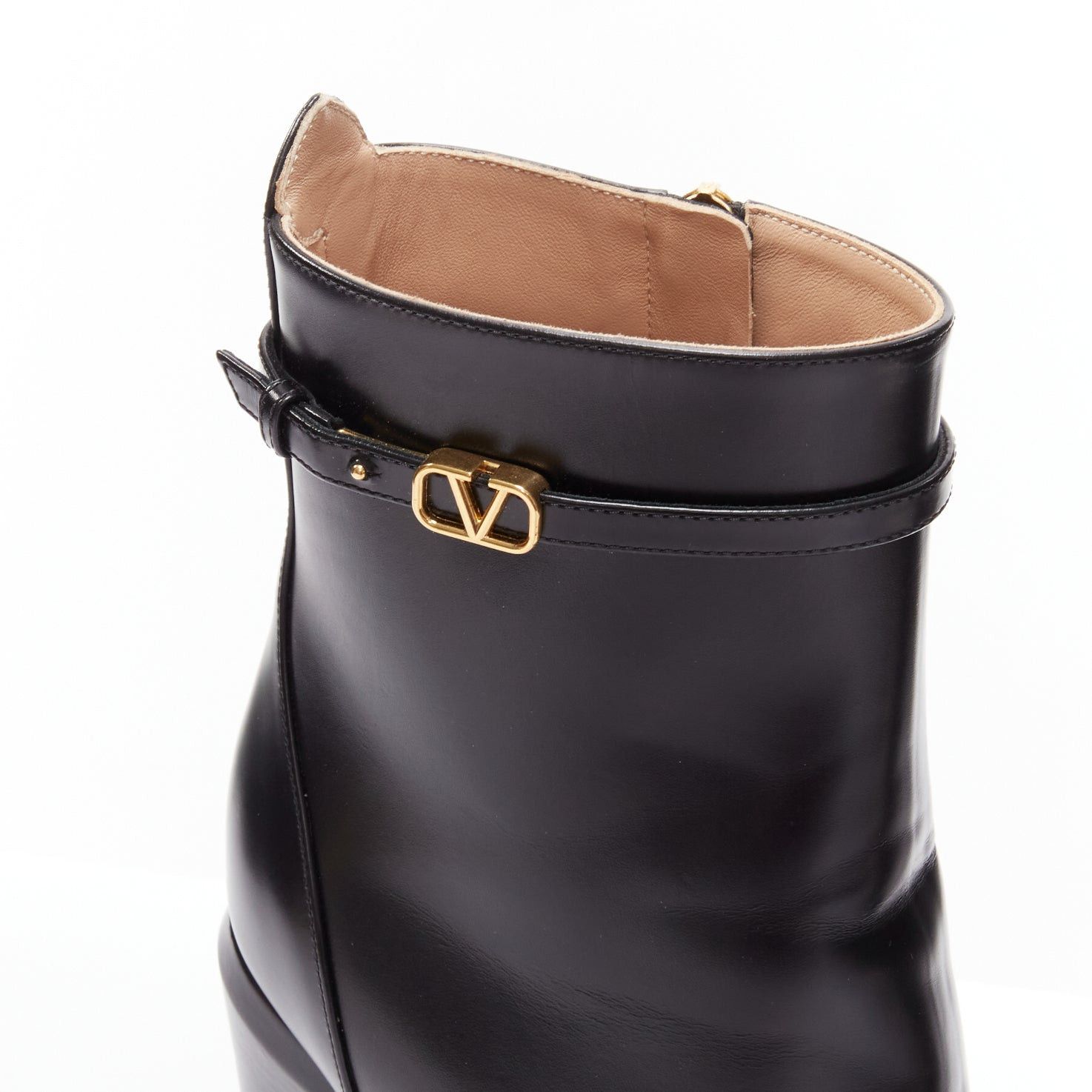 Valentino VALENTINO 2023 Tango 155 black leather Vlogo gold buckle platform boots EU39 Size US 9 / IT 39 - 7 Thumbnail