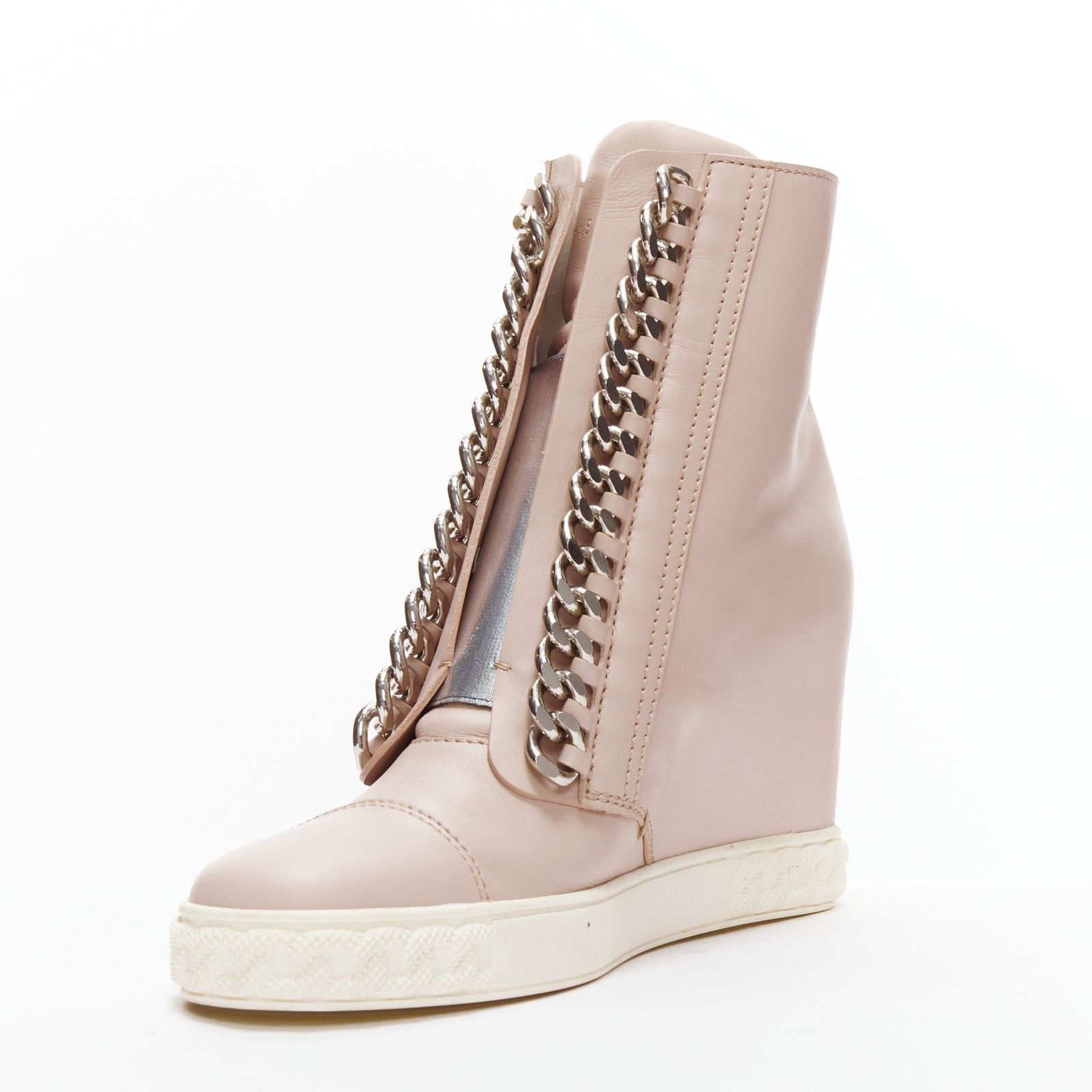 Casadei CASADEI pink leather silver chain trim ankle wedge sneakers EU39.5 Size US 9.5 / IT 39.5 - 4 Thumbnail