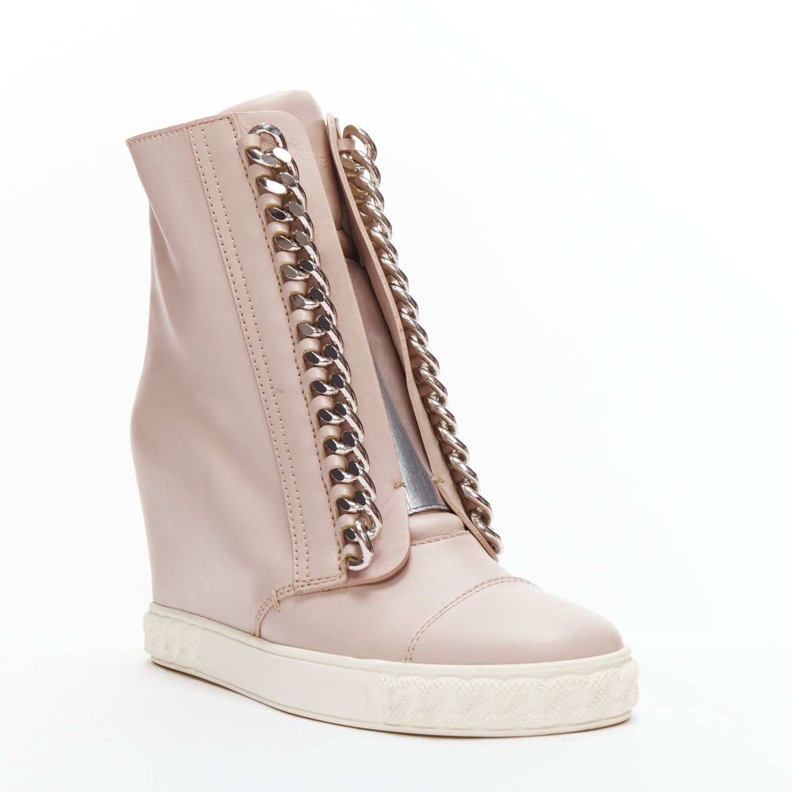 Casadei CASADEI pink leather silver chain trim ankle wedge sneakers EU39.5 Size US 9.5 / IT 39.5 - 2 Thumbnail