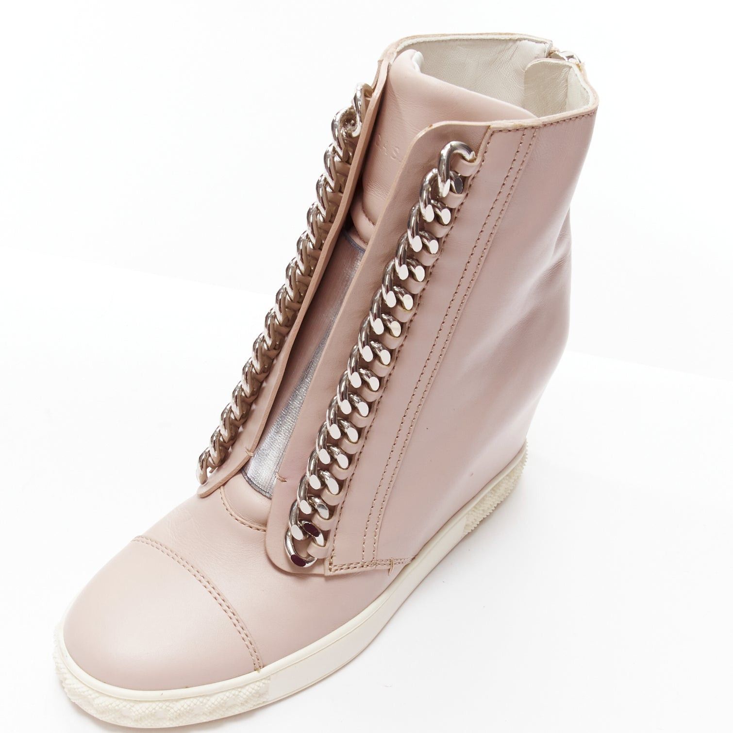 Casadei CASADEI pink leather silver chain trim ankle wedge sneakers EU39.5 Size US 9.5 / IT 39.5 - 7 Thumbnail
