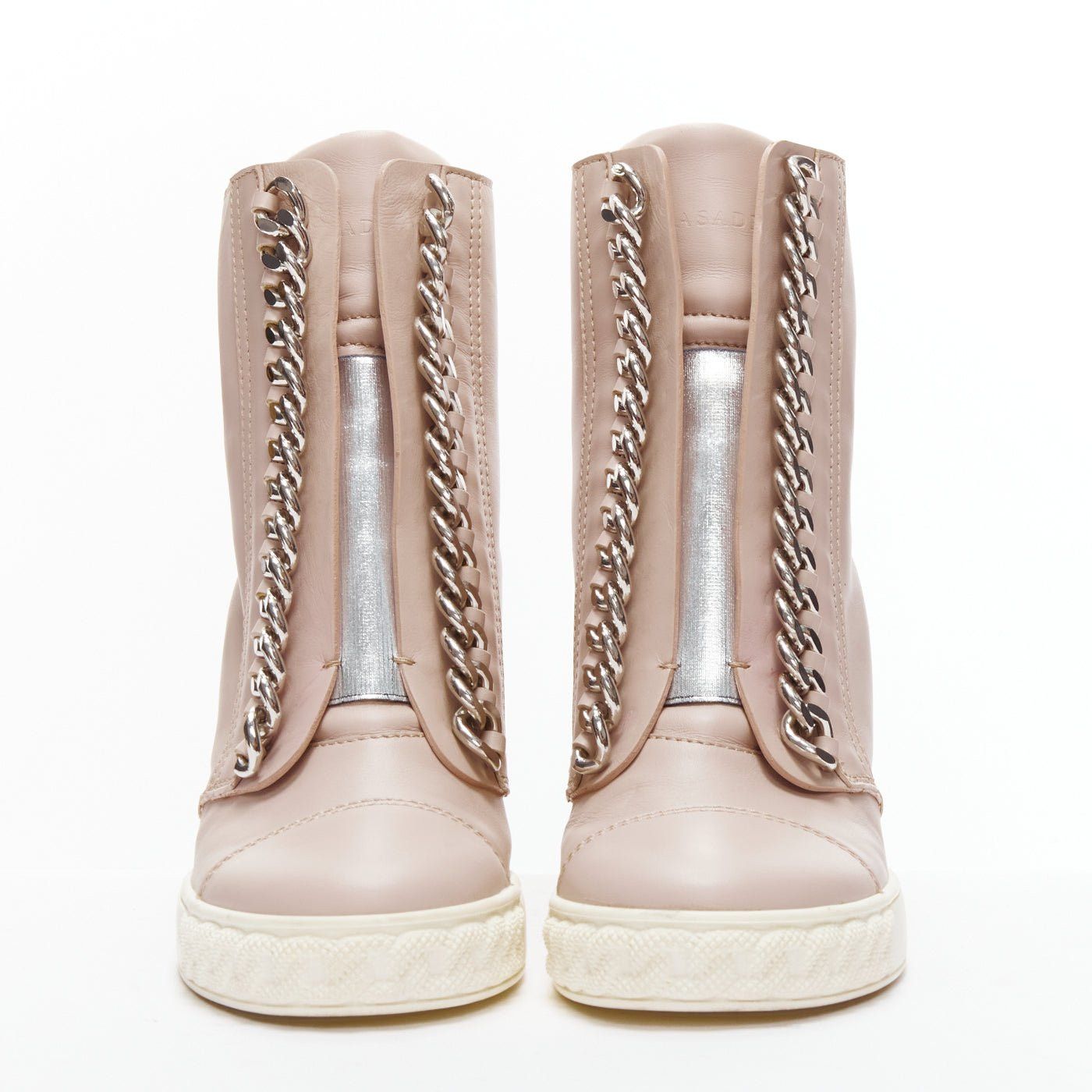 Casadei CASADEI pink leather silver chain trim ankle wedge sneakers EU39.5 Size US 9.5 / IT 39.5 - 3 Thumbnail