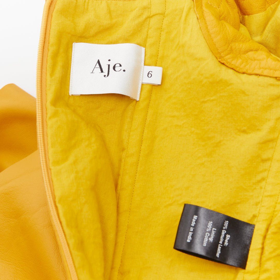 Aje AJE 2019 Castellain mustard yellow leather puff sleeve tiered mini dress UK6 XS Size XS / US 0-2 / IT 36-38 - 8 Thumbnail