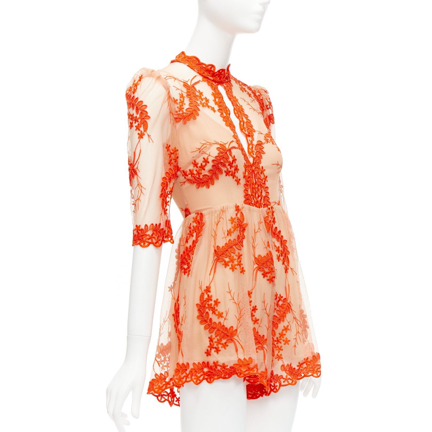 Alice McCall ALICE MCCALL Honeymoon orange lace nude sheer overlay lined romper US6 M Size M / US 6-8 / IT 42-44 - 3 Thumbnail
