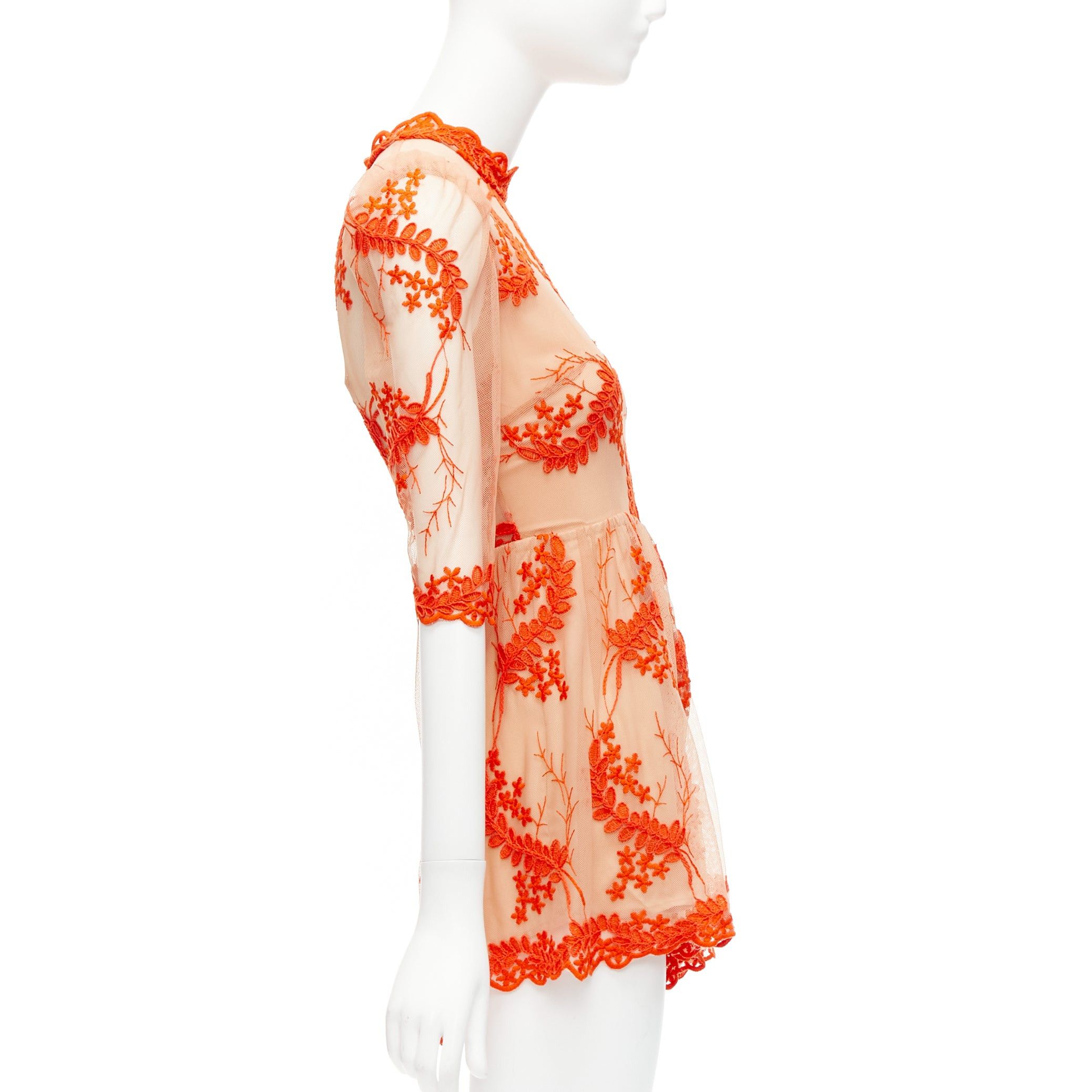 Alice McCall ALICE MCCALL Honeymoon orange lace nude sheer overlay lined romper US6 M Size M / US 6-8 / IT 42-44 - 4 Thumbnail