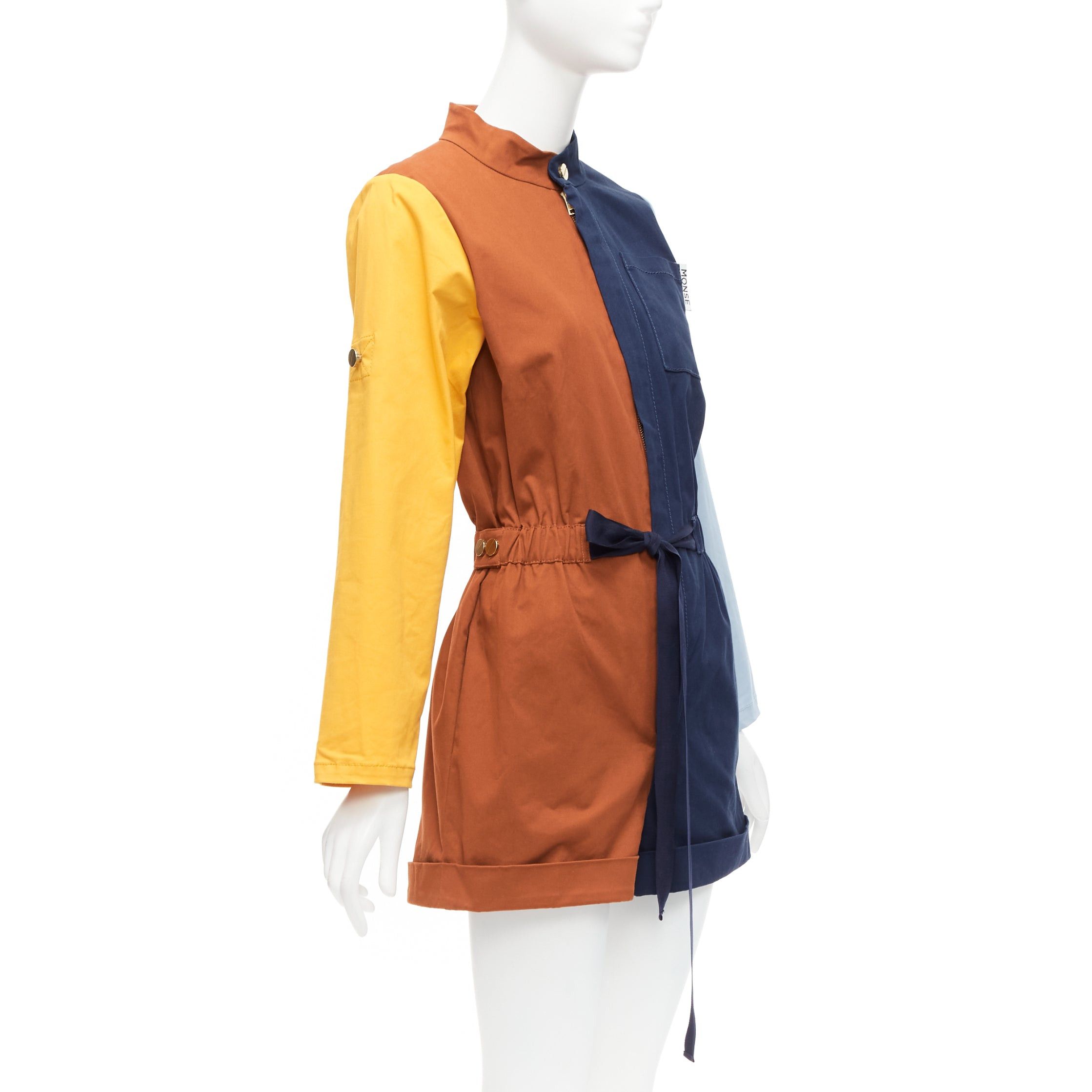 MONSE MONSE brown yellow navy colorblocked belted long sleeve romper US0 XS Size 26" / US 2 / IT 38 - 3 Thumbnail