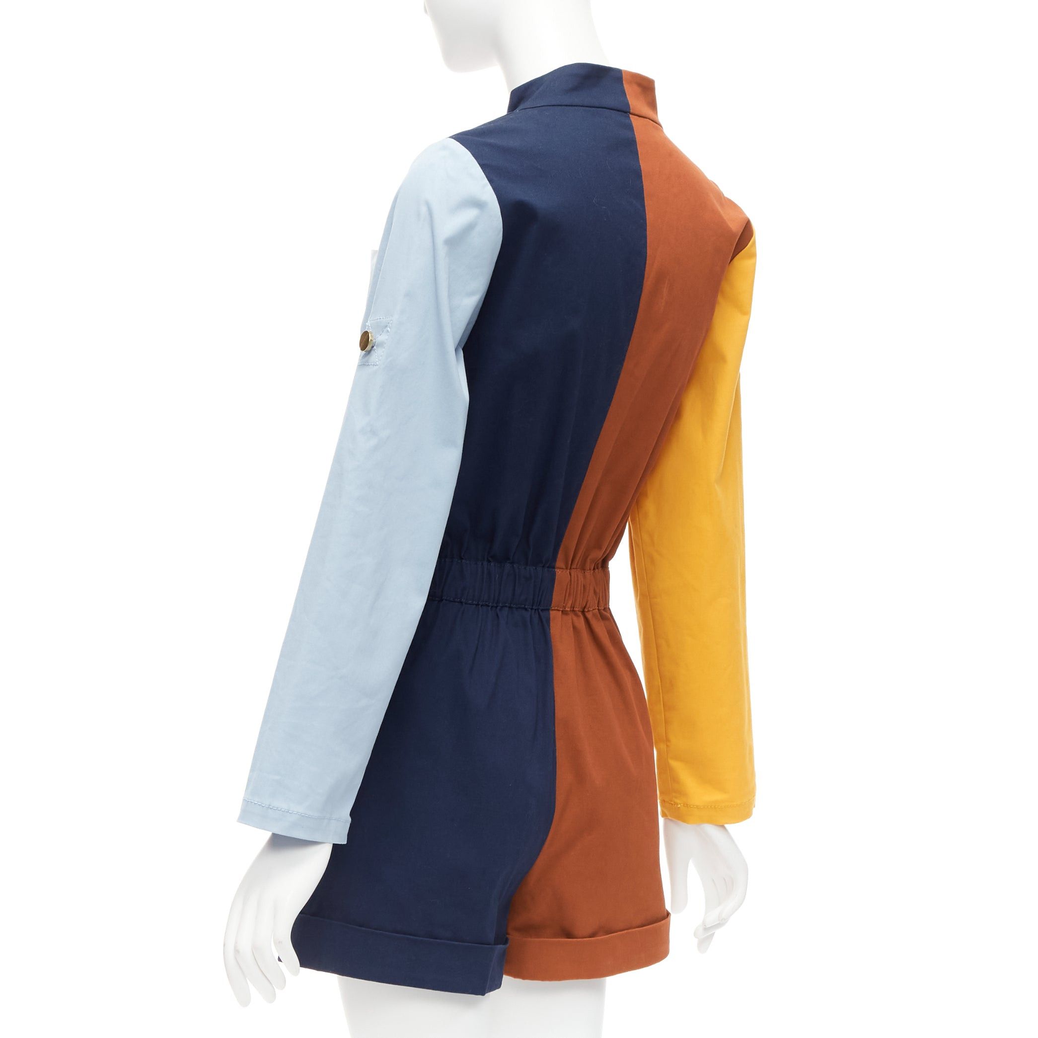MONSE MONSE brown yellow navy colorblocked belted long sleeve romper US0 XS Size 26" / US 2 / IT 38 - 6 Thumbnail