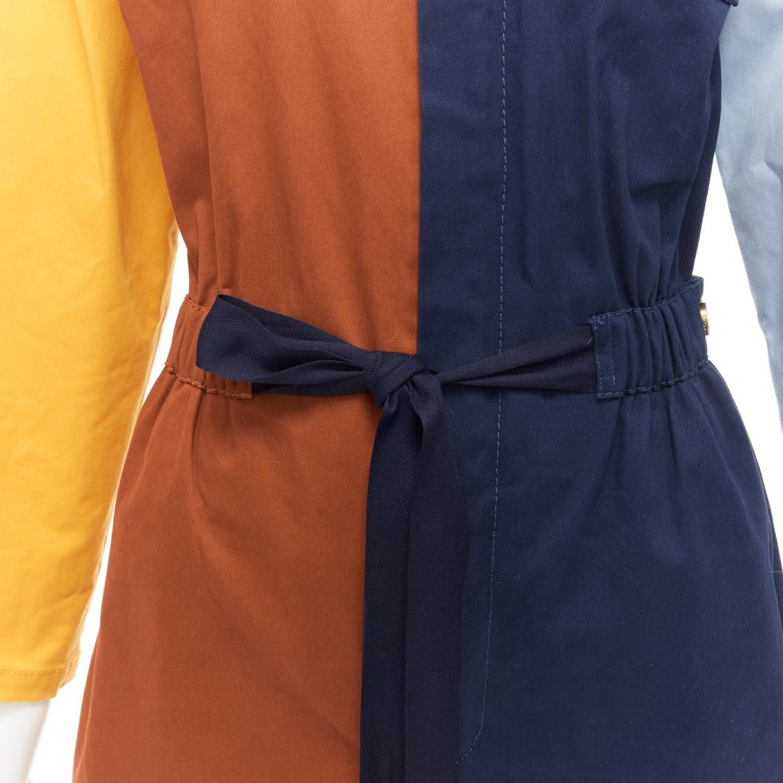 MONSE MONSE brown yellow navy colorblocked belted long sleeve romper US0 XS Size 26" / US 2 / IT 38 - 7 Thumbnail