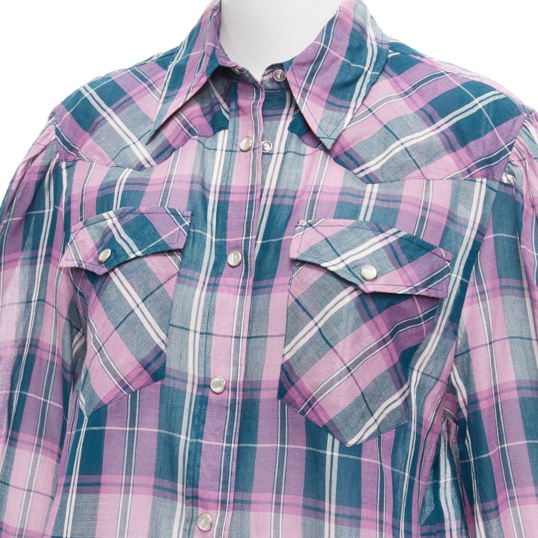 Isabel Marant ISABEL MARANT ETOILE Bethany purple cotton check top FR34 XS shorts FR36 S set Size 27" / US 4 / IT 40 - 2 Thumbnail