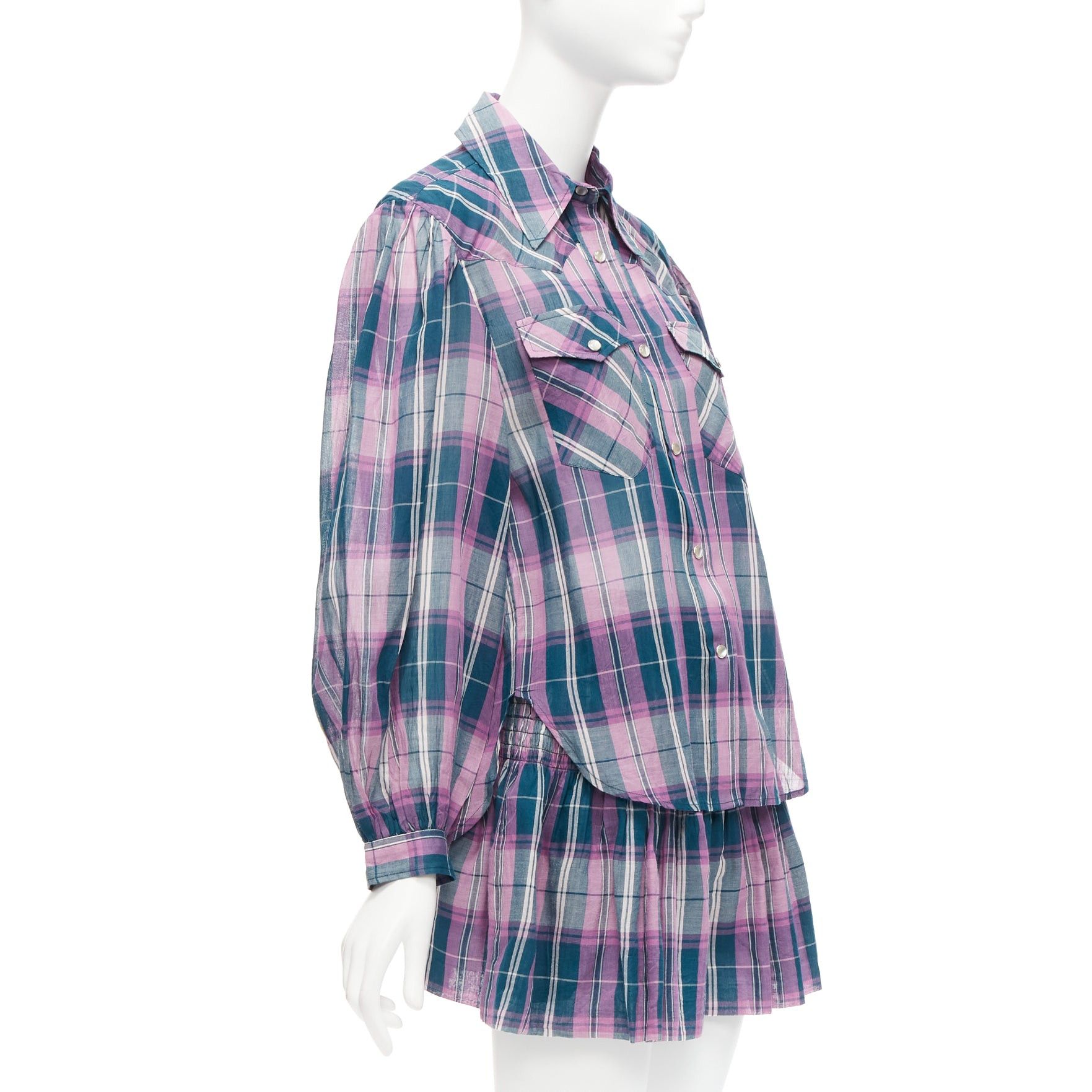 Isabel Marant ISABEL MARANT ETOILE Bethany purple cotton check top FR34 XS shorts FR36 S set Size 27" / US 4 / IT 40 - 3 Thumbnail