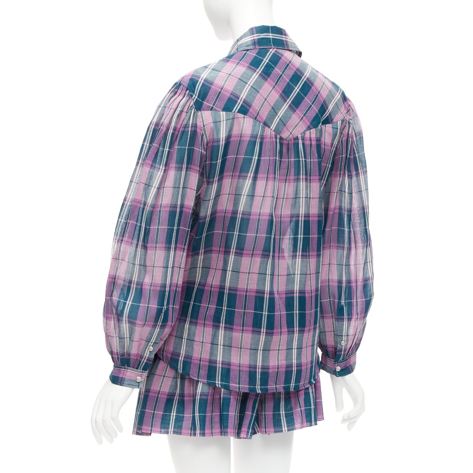 Isabel Marant ISABEL MARANT ETOILE Bethany purple cotton check top FR34 XS shorts FR36 S set Size 27" / US 4 / IT 40 - 6 Thumbnail