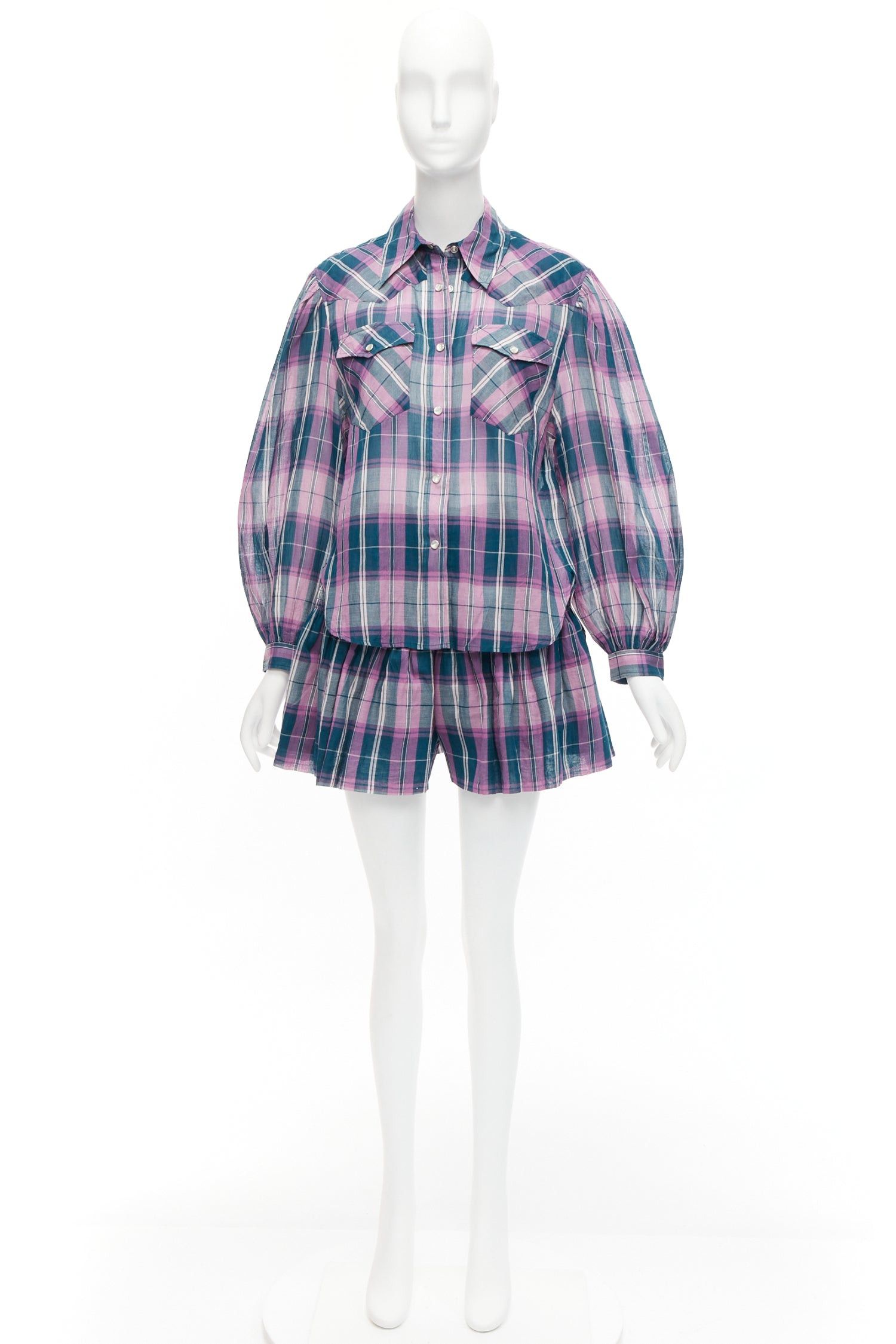 Isabel Marant ISABEL MARANT ETOILE Bethany purple cotton check top FR34 XS shorts FR36 S set Size 27" / US 4 / IT 40 - 11 Thumbnail