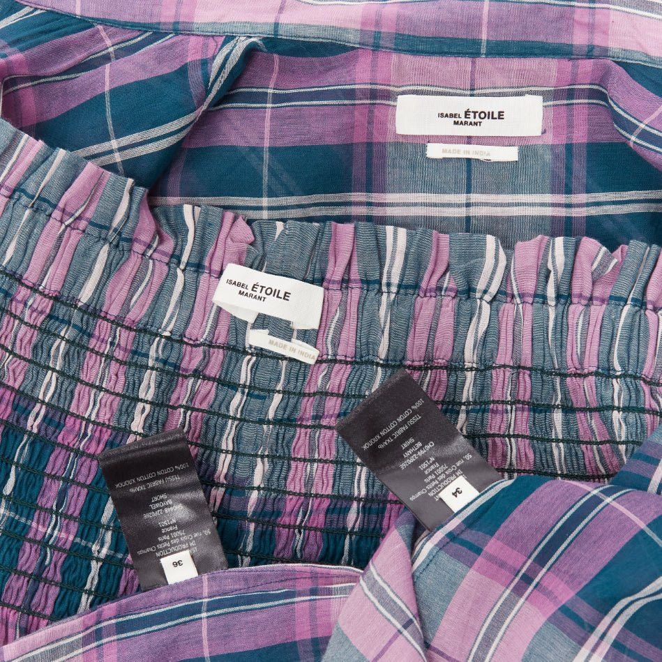 Isabel Marant ISABEL MARANT ETOILE Bethany purple cotton check top FR34 XS shorts FR36 S set Size 27" / US 4 / IT 40 - 10 Thumbnail