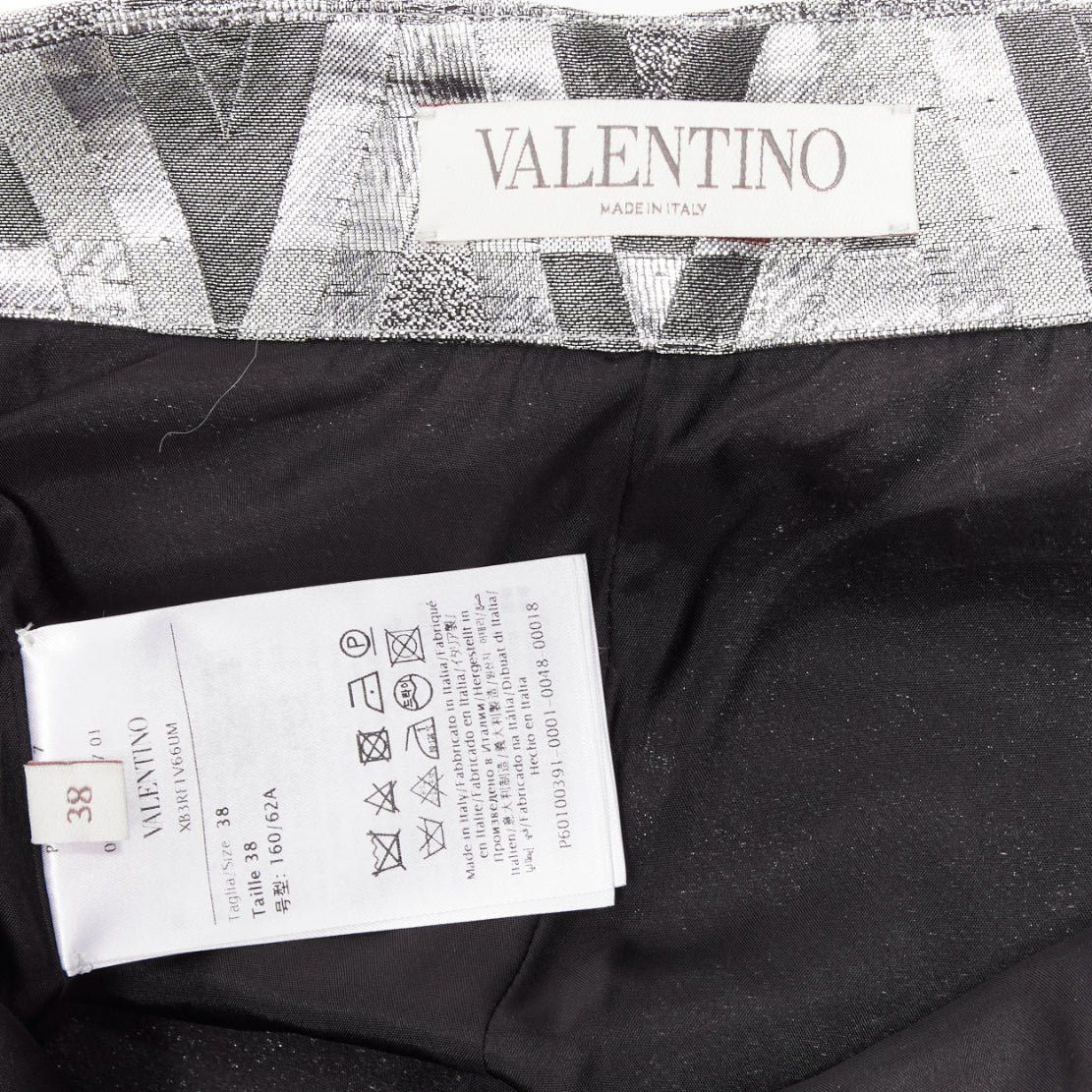 Valentino VALENTINO V Optical metallic silver graphic jacquard highwa stied shorts IT38 XS Size 26" / US 2 / IT 38 - 8 Thumbnail