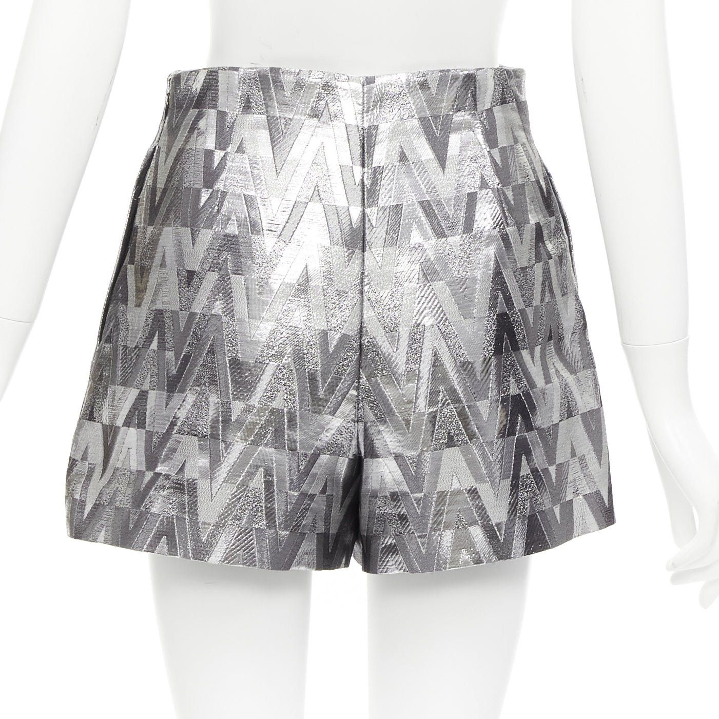 Valentino VALENTINO V Optical metallic silver graphic jacquard highwa stied shorts IT38 XS Size 26" / US 2 / IT 38 - 5 Thumbnail