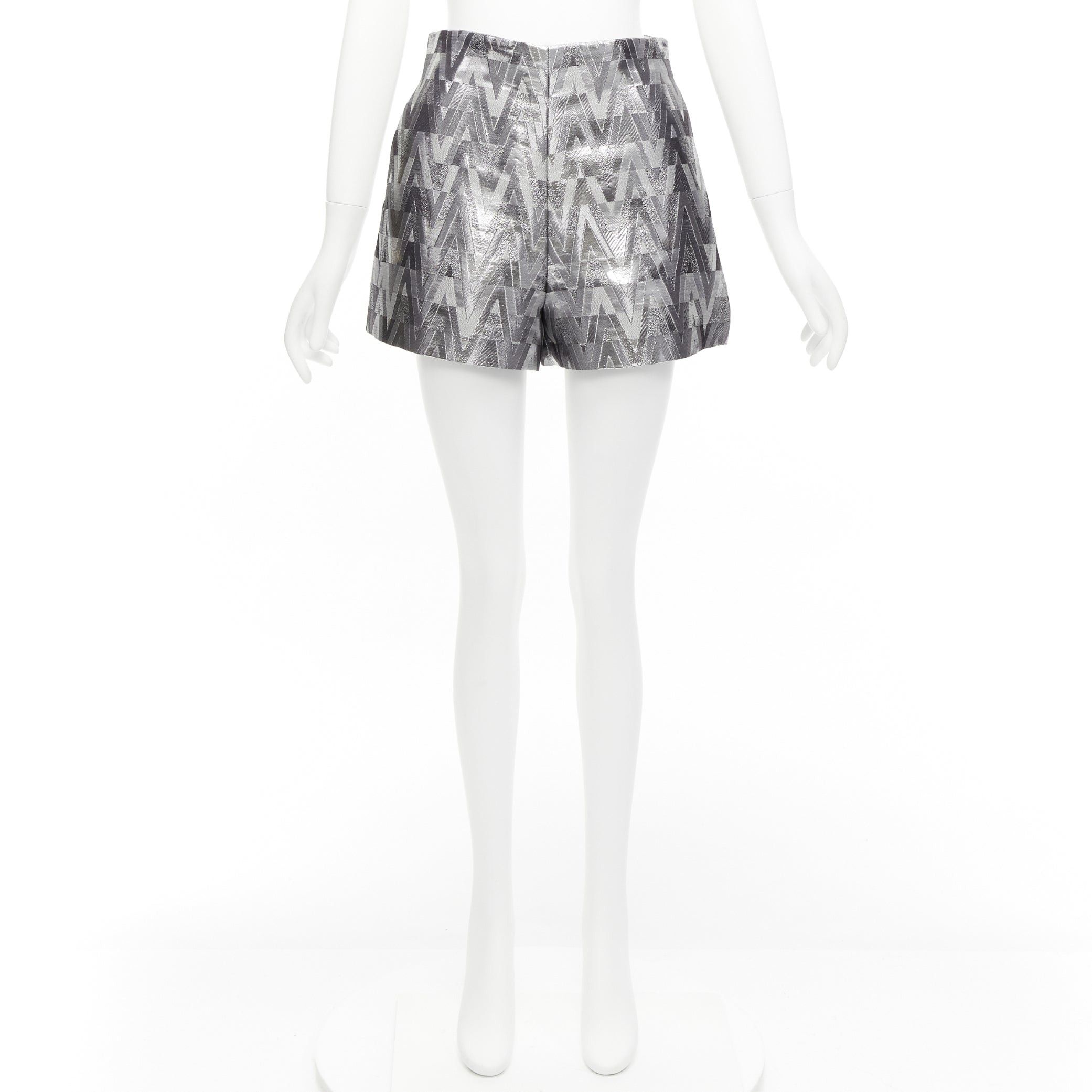 Valentino VALENTINO V Optical metallic silver graphic jacquard highwa stied shorts IT38 XS Size 26" / US 2 / IT 38 - 9 Thumbnail