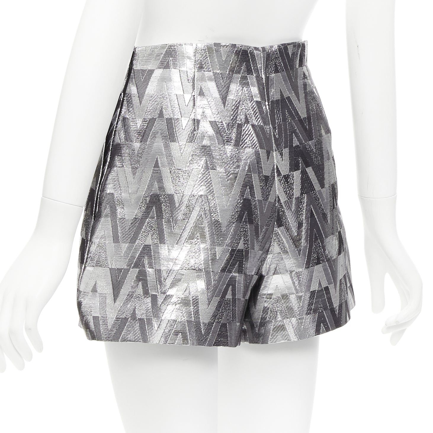 Valentino VALENTINO V Optical metallic silver graphic jacquard highwa stied shorts IT38 XS Size 26" / US 2 / IT 38 - 6 Thumbnail