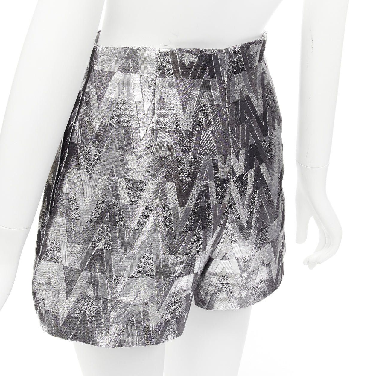Valentino VALENTINO V Optical metallic silver graphic jacquard highwa stied shorts IT38 XS Size 26" / US 2 / IT 38 - 7 Thumbnail