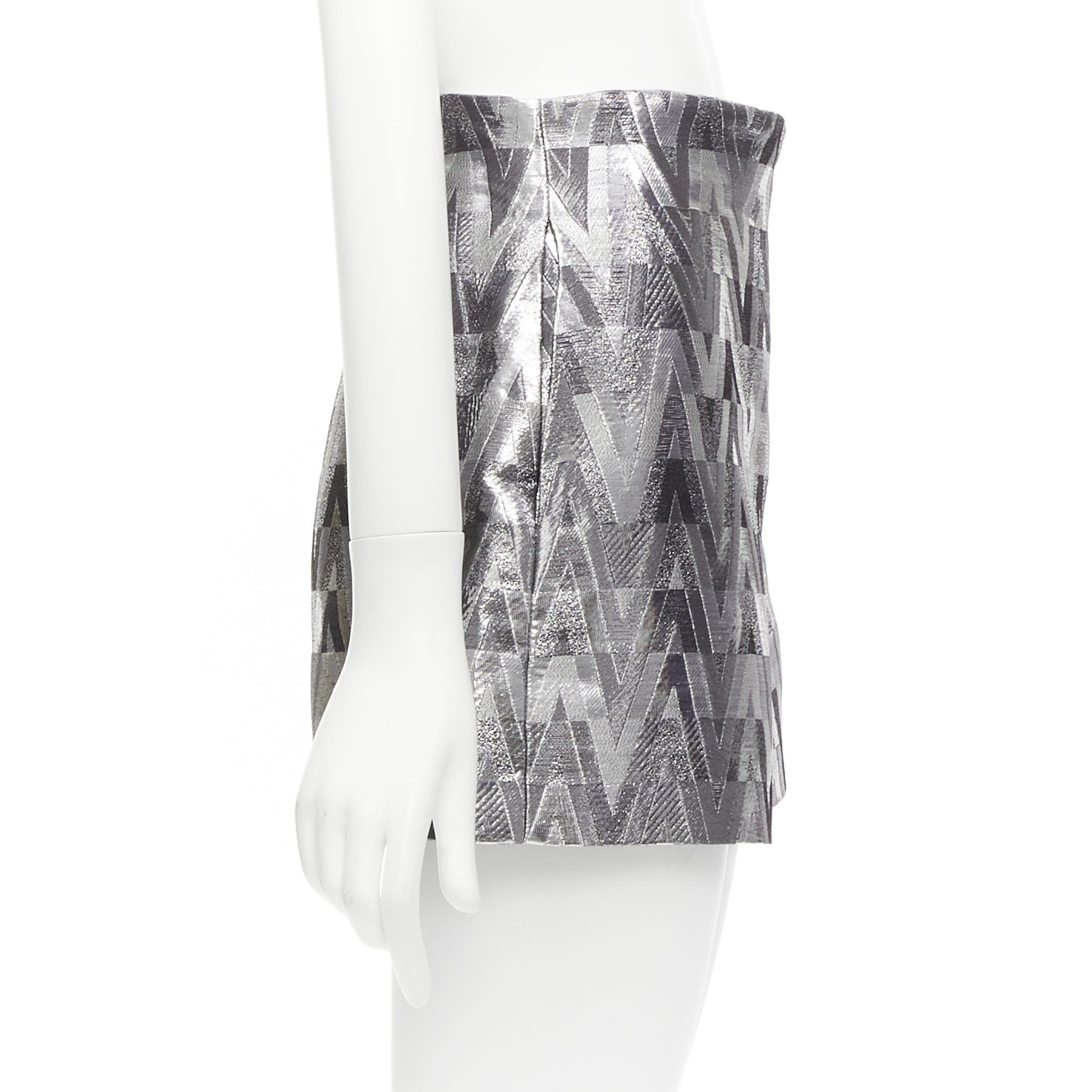 Valentino VALENTINO V Optical metallic silver graphic jacquard highwa stied shorts IT38 XS Size 26" / US 2 / IT 38 - 4 Thumbnail