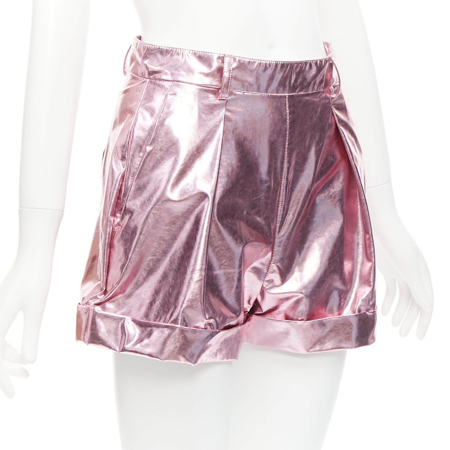 Philosophy di Lorenzo Serafini PHILOSOPHY LORENZO SERAFINI metallic pink PU high waisted cuffed shorts IT40 XS Size 27" / US 4 / IT 40 - 3 Thumbnail