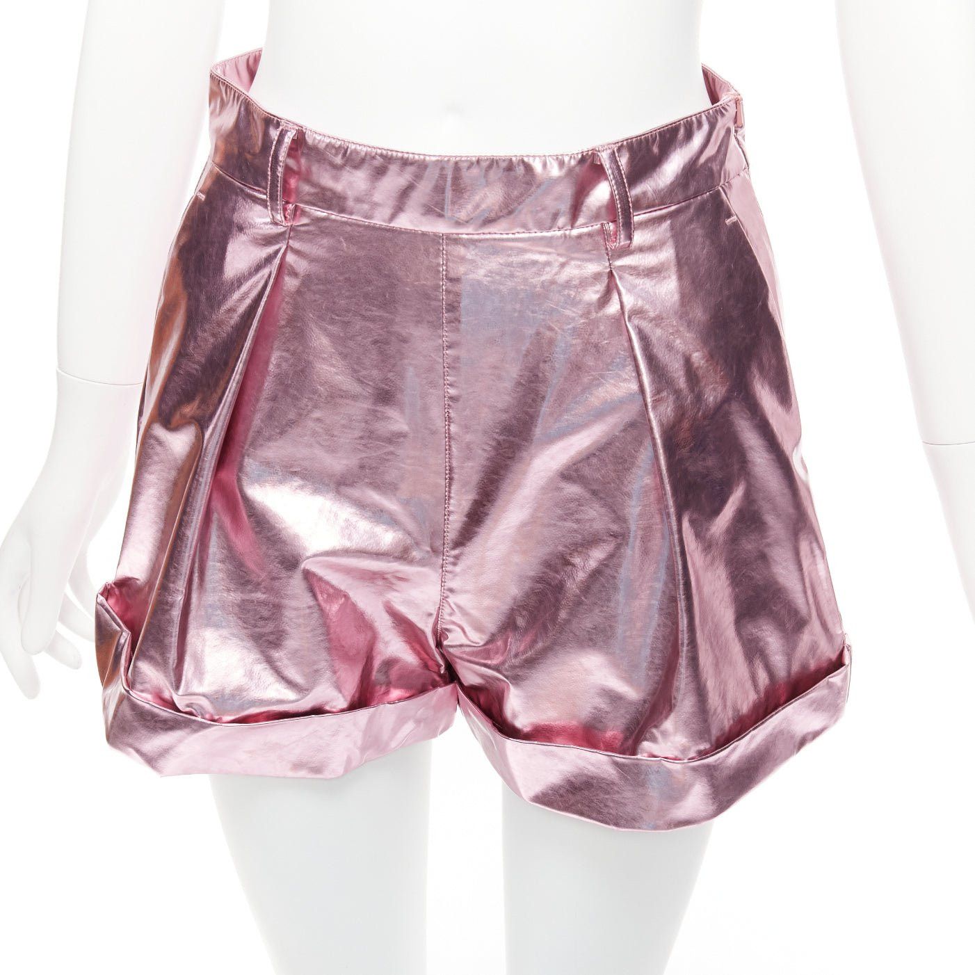 Philosophy di Lorenzo Serafini PHILOSOPHY LORENZO SERAFINI metallic pink PU high waisted cuffed shorts IT40 XS Size 27" / US 4 / IT 40 - 2 Thumbnail