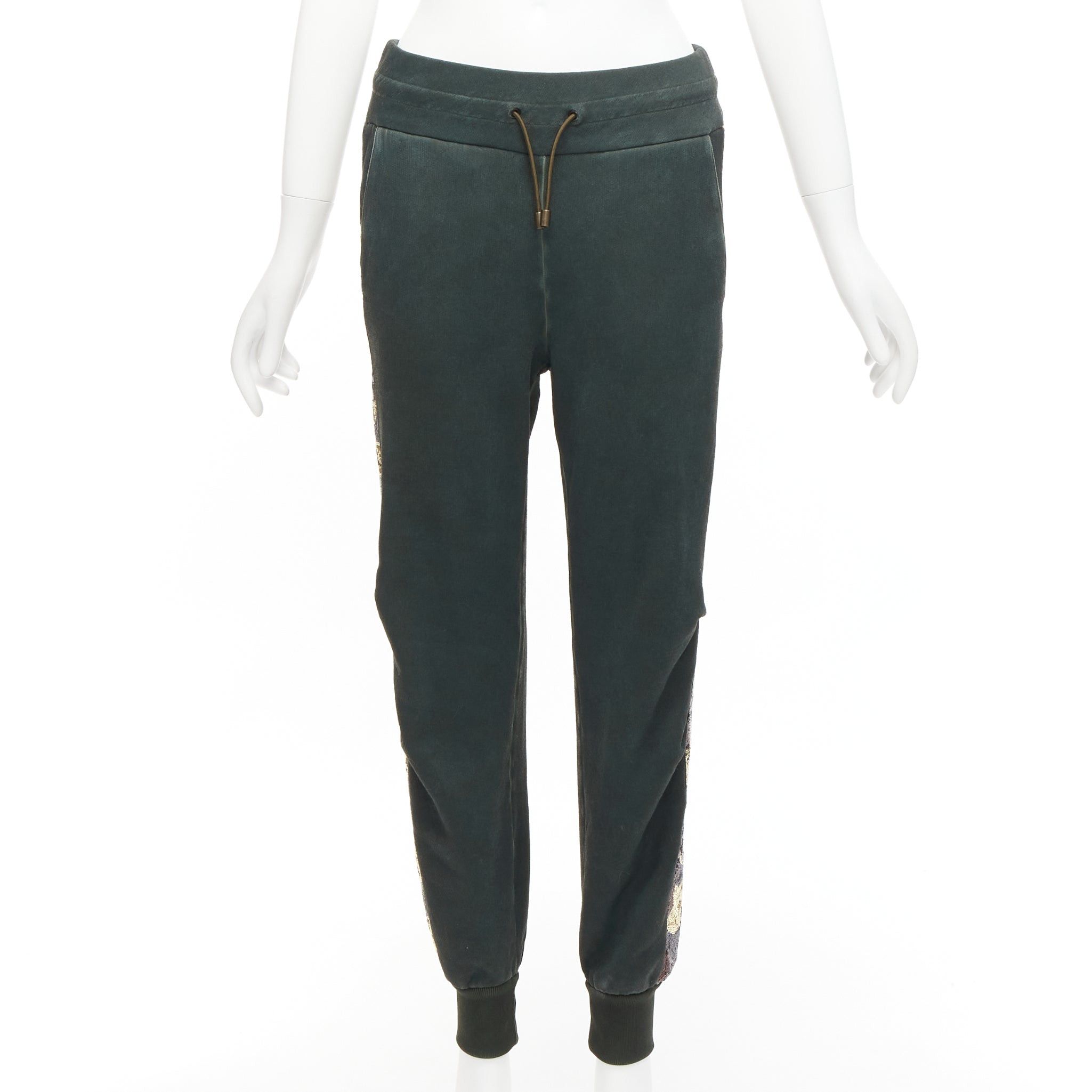 MR & MRS ITALY MR AND MRS Audrey Tritto green camouflage sequins washed cotton jogger pants XS Size 26" / US 2 / IT 38 - 3 Thumbnail