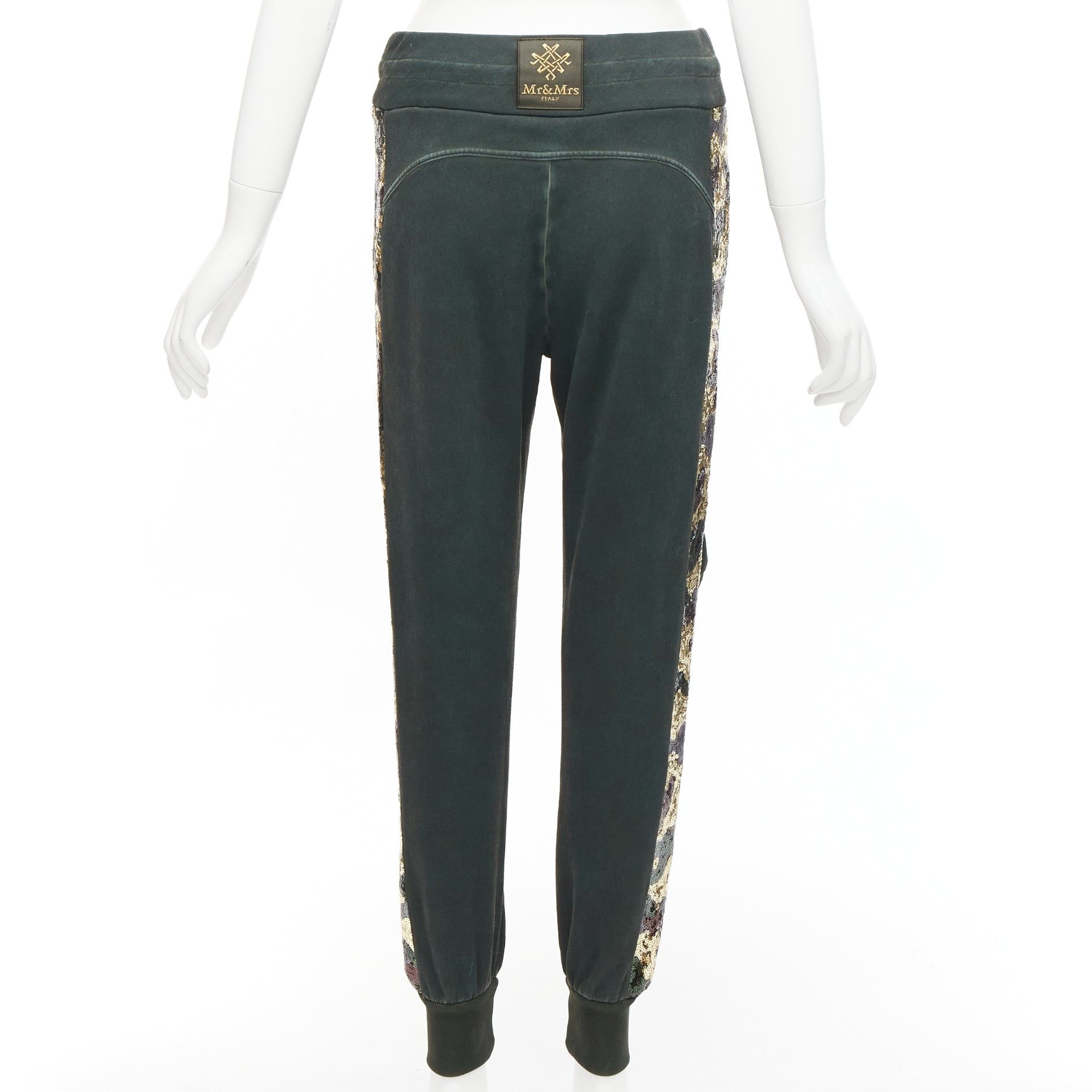 MR & MRS ITALY MR AND MRS Audrey Tritto green camouflage sequins washed cotton jogger pants XS Size 26" / US 2 / IT 38 - 5 Thumbnail