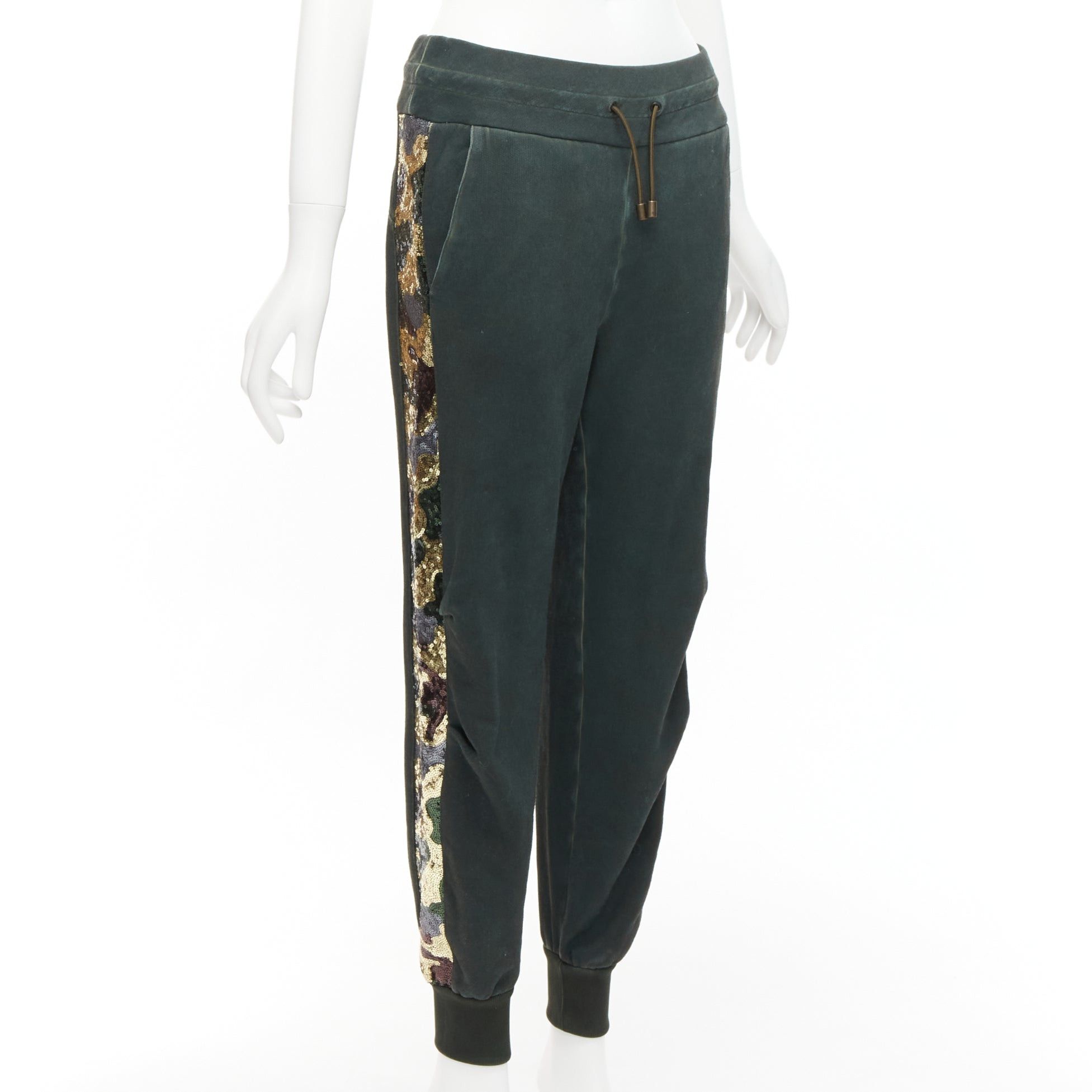 MR & MRS ITALY MR AND MRS Audrey Tritto green camouflage sequins washed cotton jogger pants XS Size 26" / US 2 / IT 38 - 4 Thumbnail