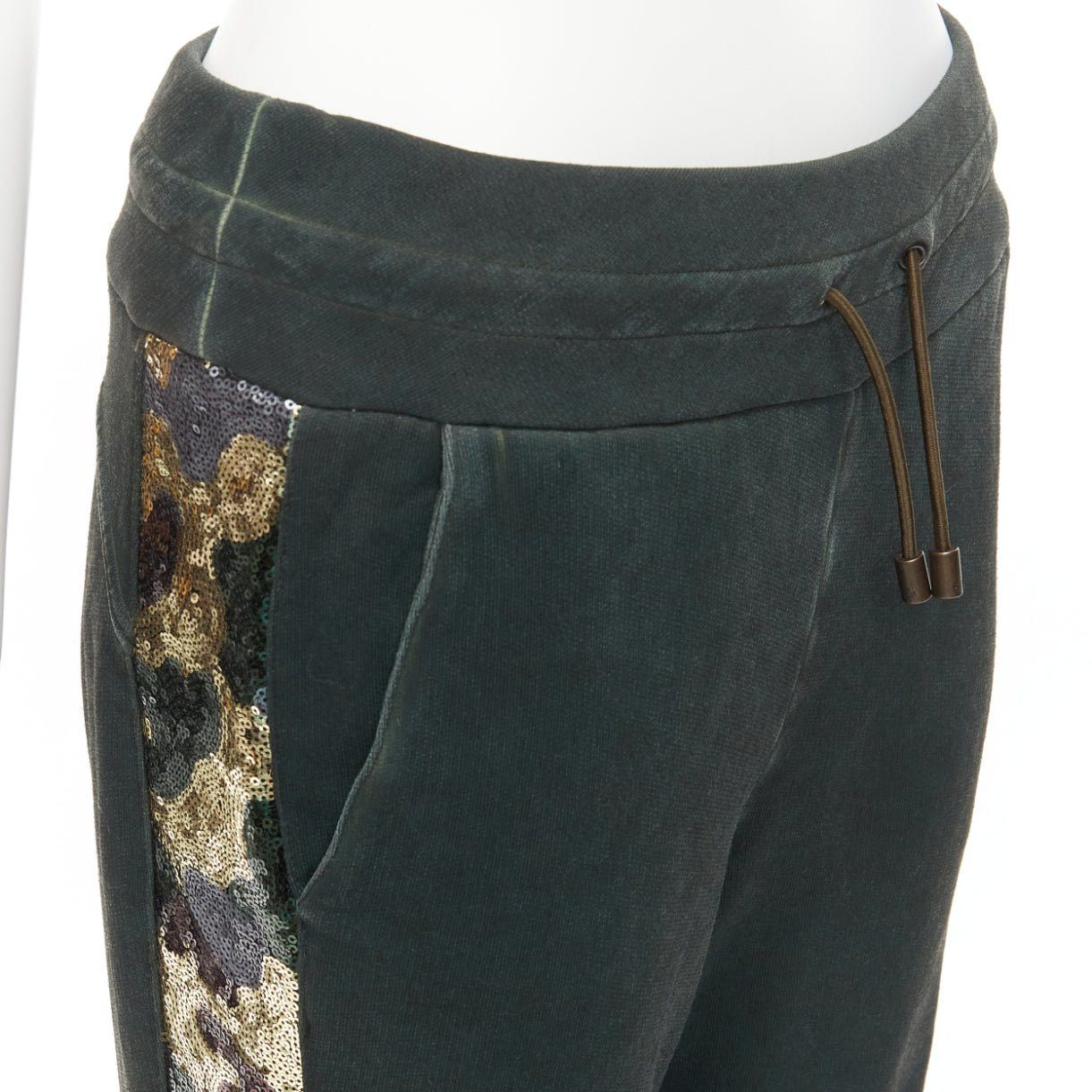 MR & MRS ITALY MR AND MRS Audrey Tritto green camouflage sequins washed cotton jogger pants XS Size 26" / US 2 / IT 38 - 2 Thumbnail