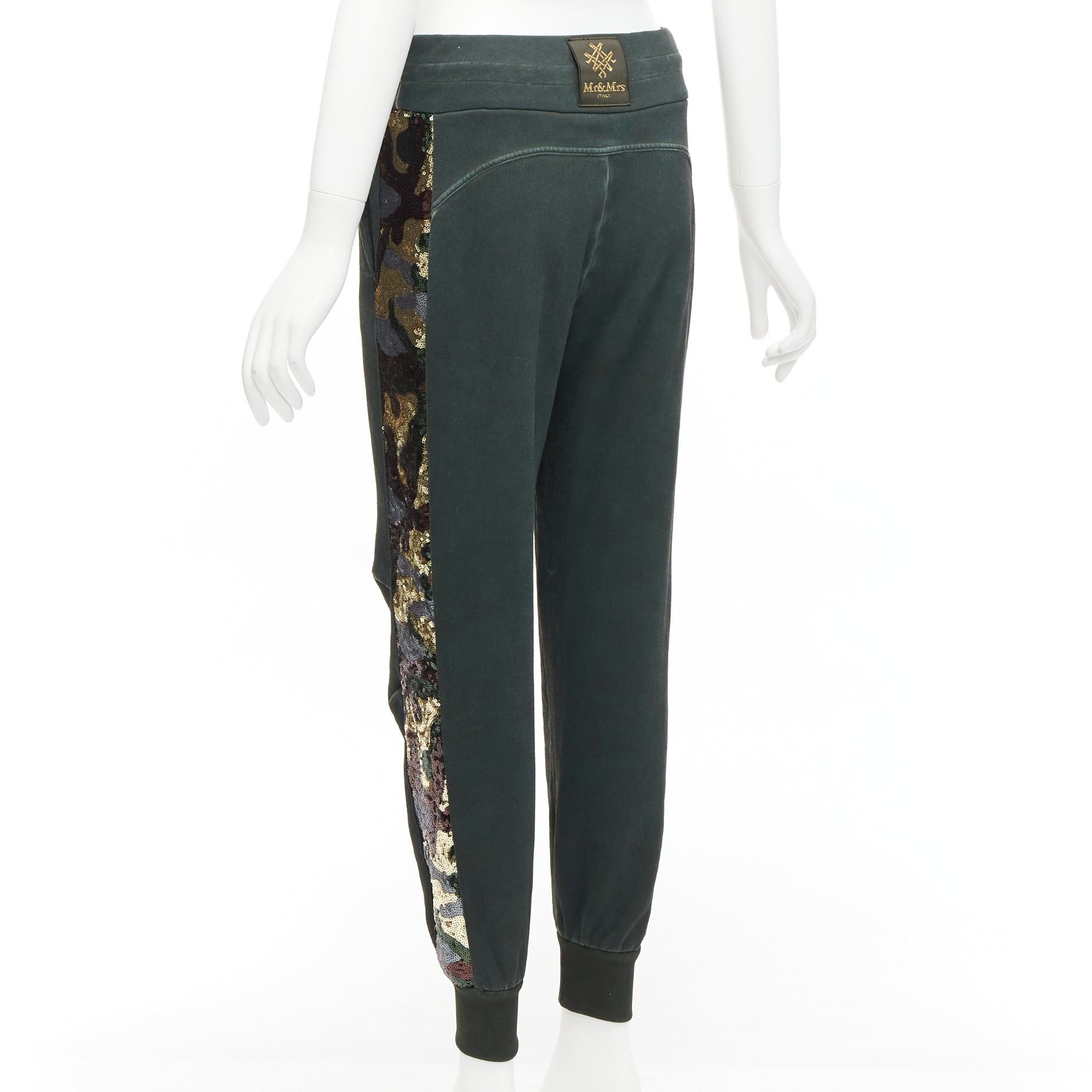 MR & MRS ITALY MR AND MRS Audrey Tritto green camouflage sequins washed cotton jogger pants XS Size 26" / US 2 / IT 38 - 6 Thumbnail