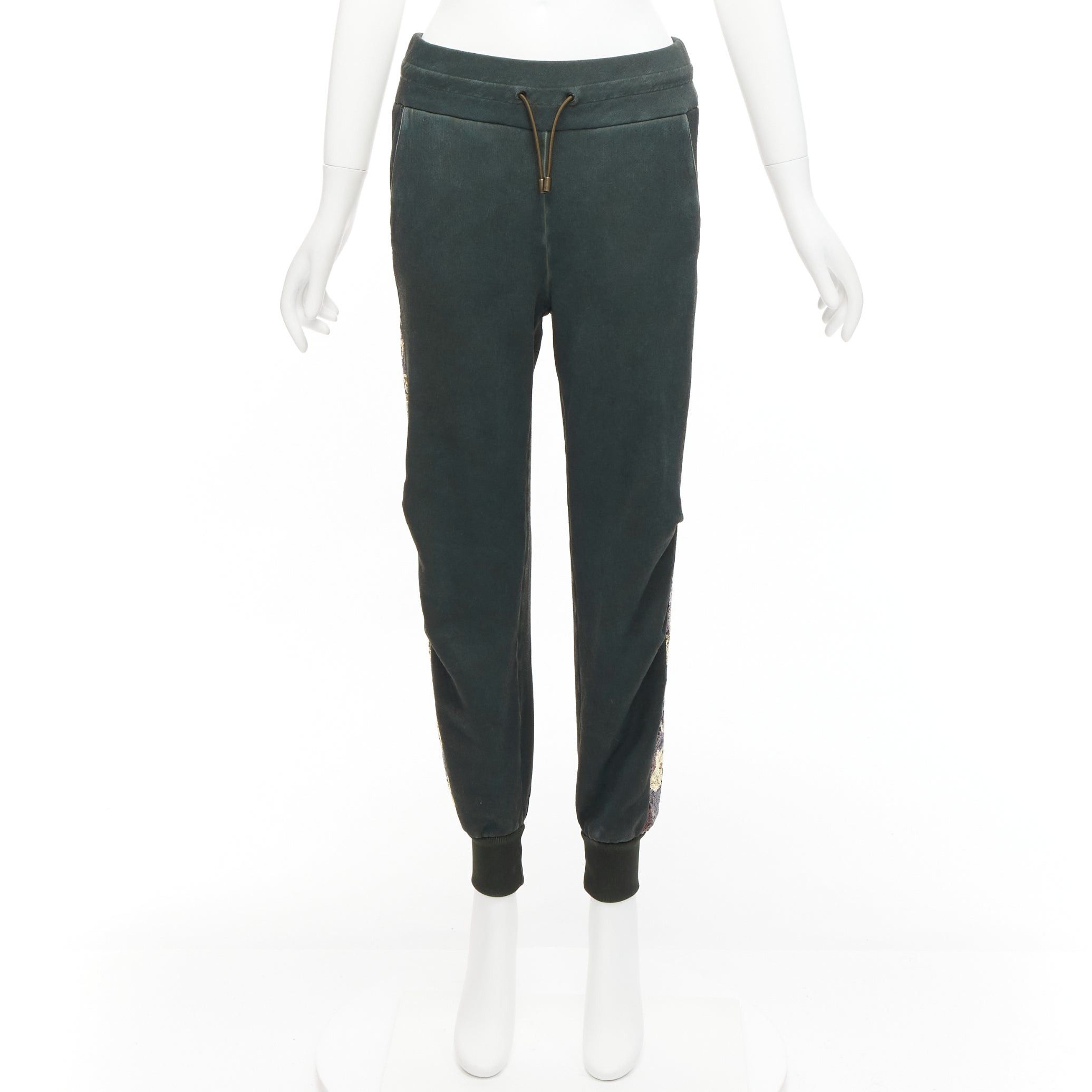 MR & MRS ITALY MR AND MRS Audrey Tritto green camouflage sequins washed cotton jogger pants XS Size 26" / US 2 / IT 38 - 9 Thumbnail