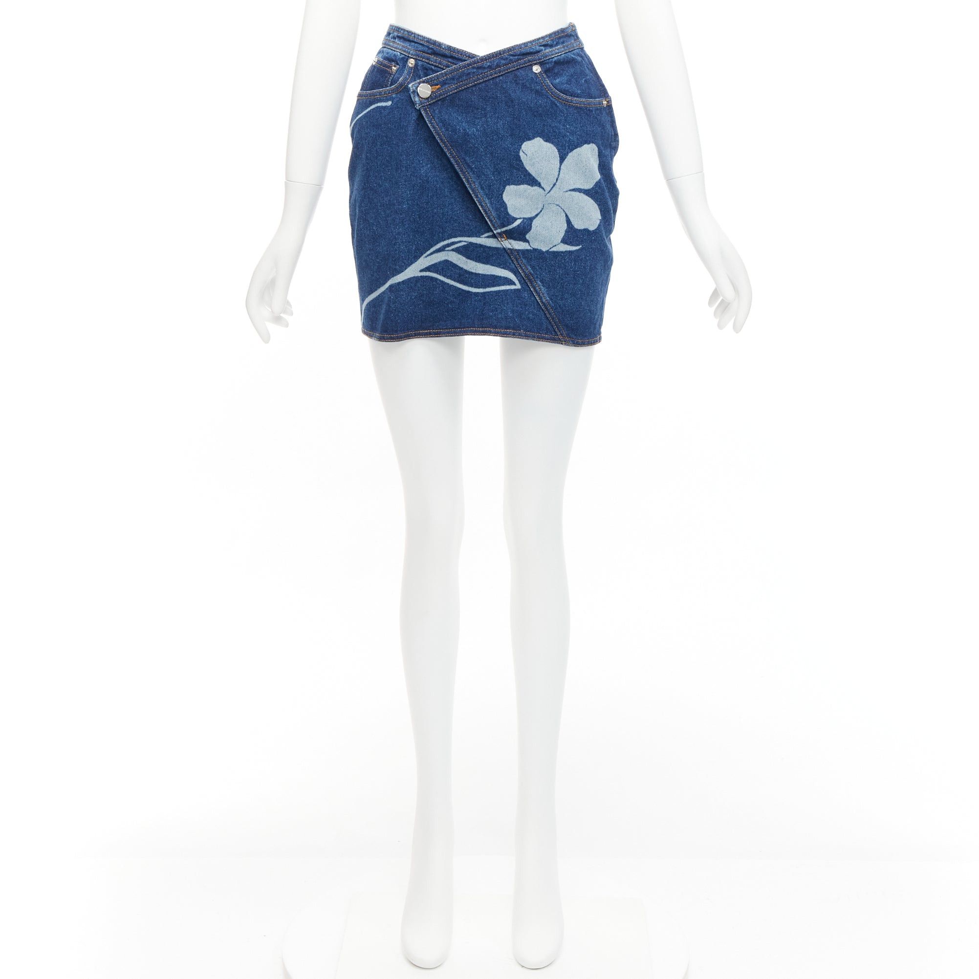 Other DAVID KOMA 2022 blue organic cotton floral silver logo button skirt UK6 XS Size 26" / US 2 / IT 38 - 9 Thumbnail