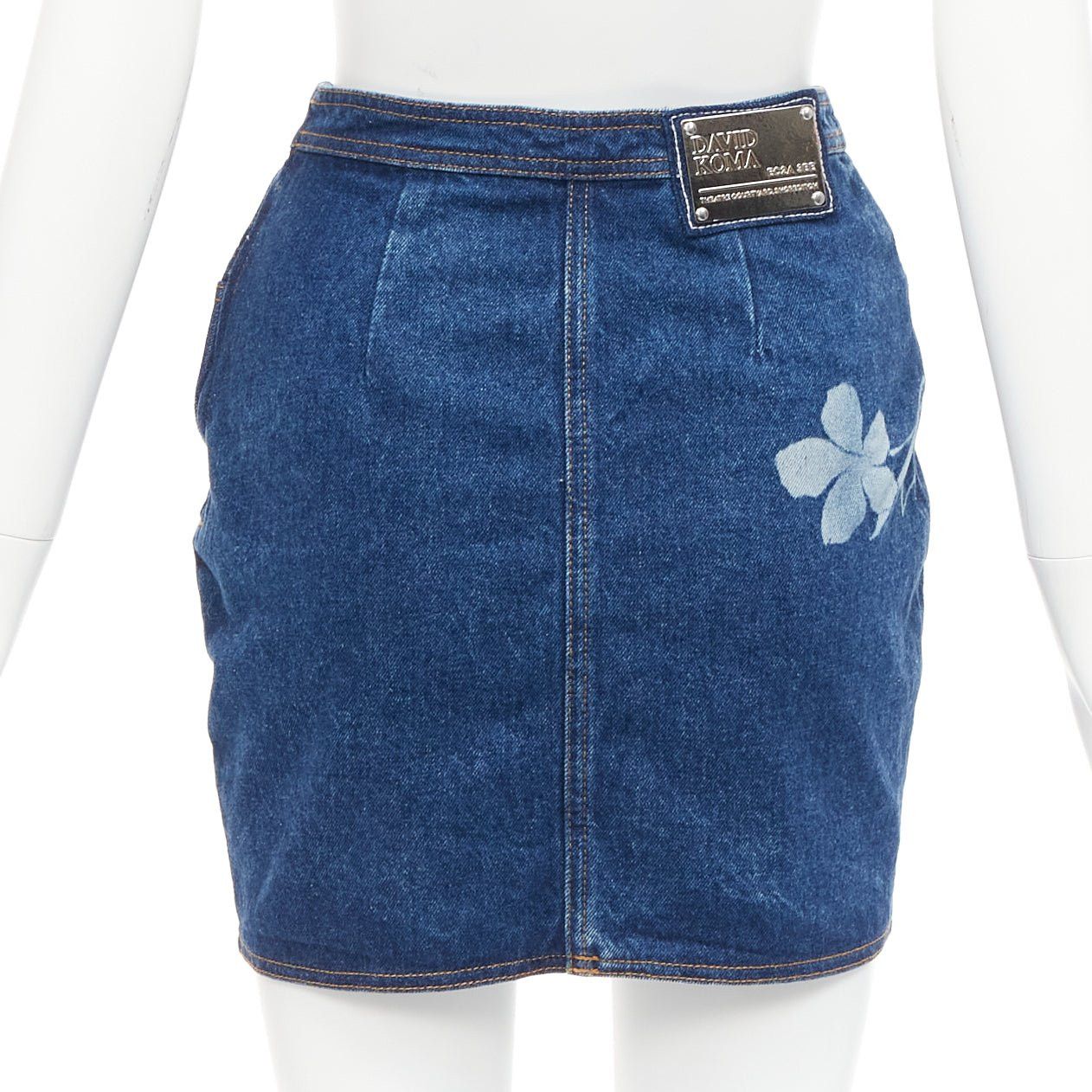 Other DAVID KOMA 2022 blue organic cotton floral silver logo button skirt UK6 XS Size 26" / US 2 / IT 38 - 5 Thumbnail