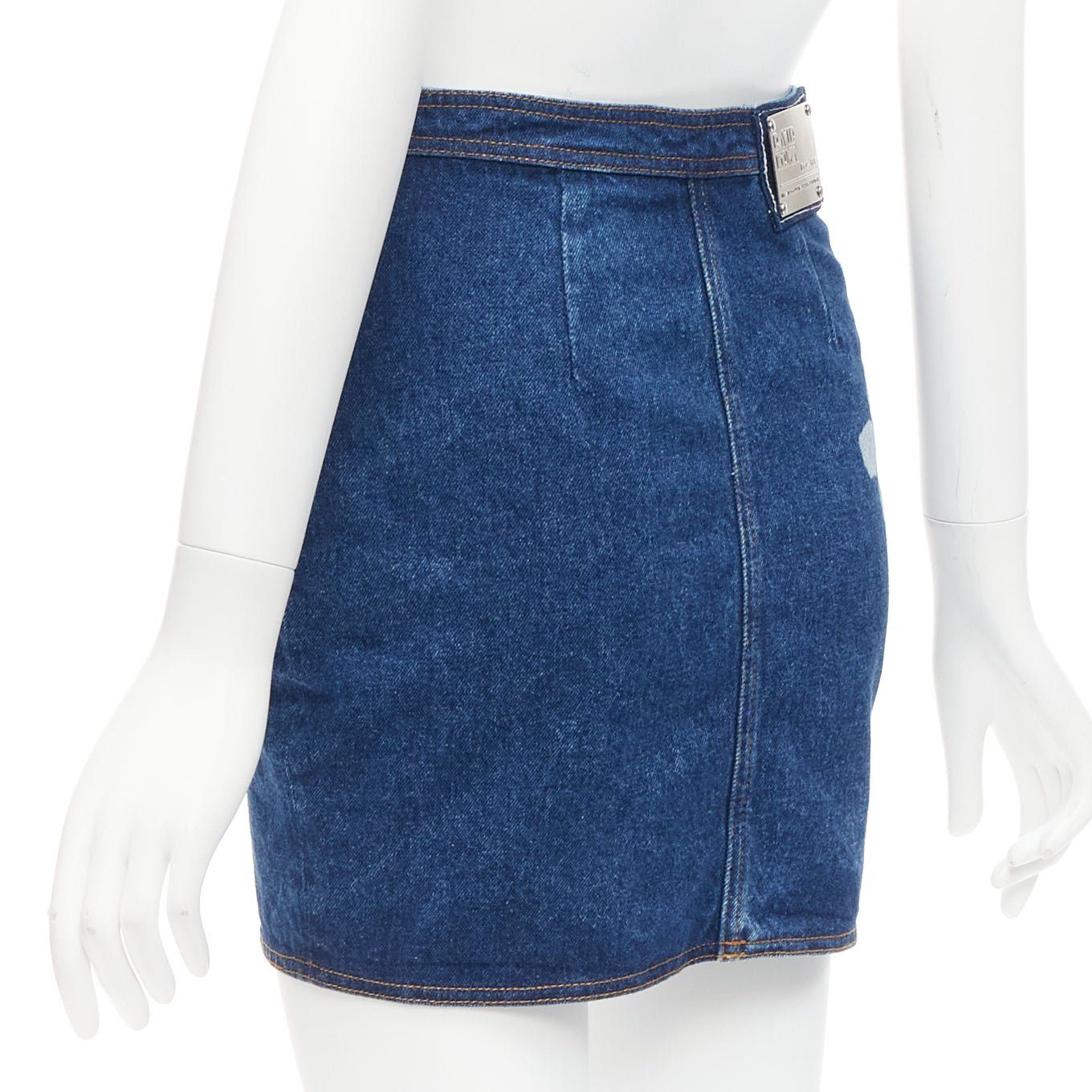 Other DAVID KOMA 2022 blue organic cotton floral silver logo button skirt UK6 XS Size 26" / US 2 / IT 38 - 6 Thumbnail