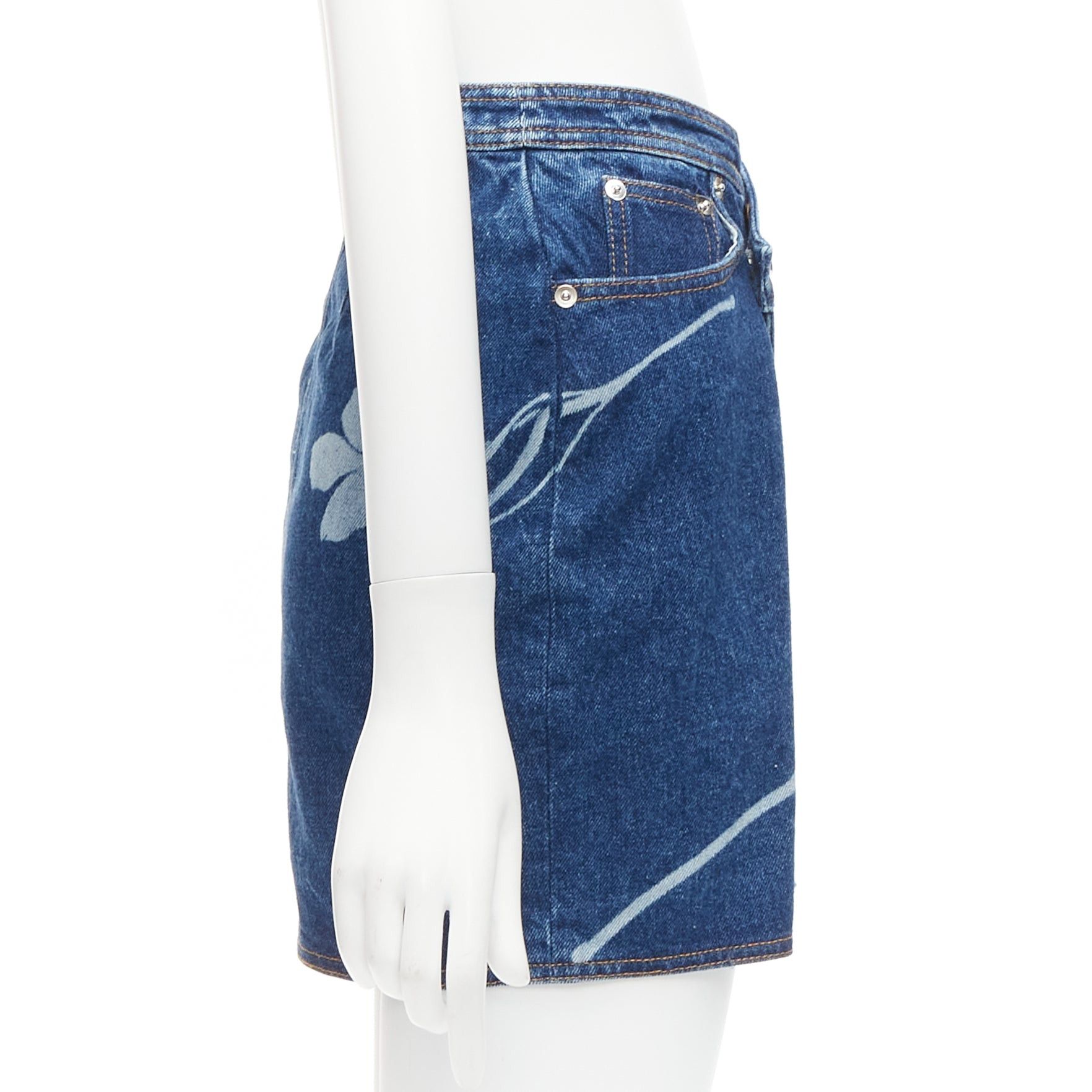 Other DAVID KOMA 2022 blue organic cotton floral silver logo button skirt UK6 XS Size 26" / US 2 / IT 38 - 4 Thumbnail
