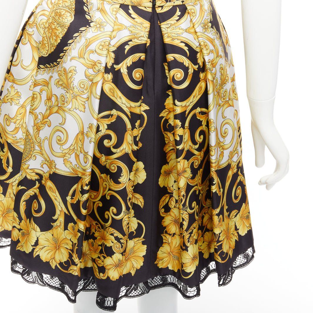 Versace VERSACE 2018 100% silk Barocco Hibiscus print lace trimmed flared skirt IT36 XS Size 25" / US 0 / IT 36 - 7 Thumbnail