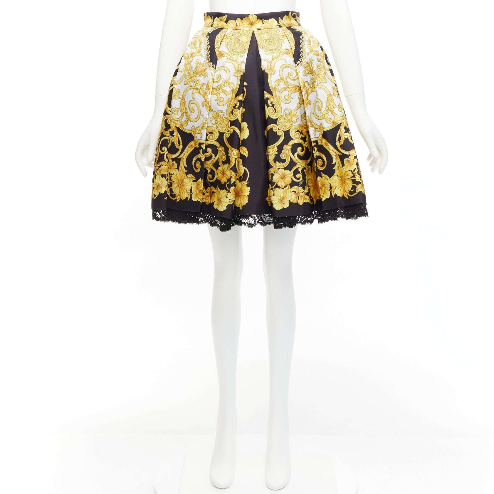 Versace VERSACE 2018 100% silk Barocco Hibiscus print lace trimmed flared skirt IT36 XS Size 25" / US 0 / IT 36 - 9 Thumbnail