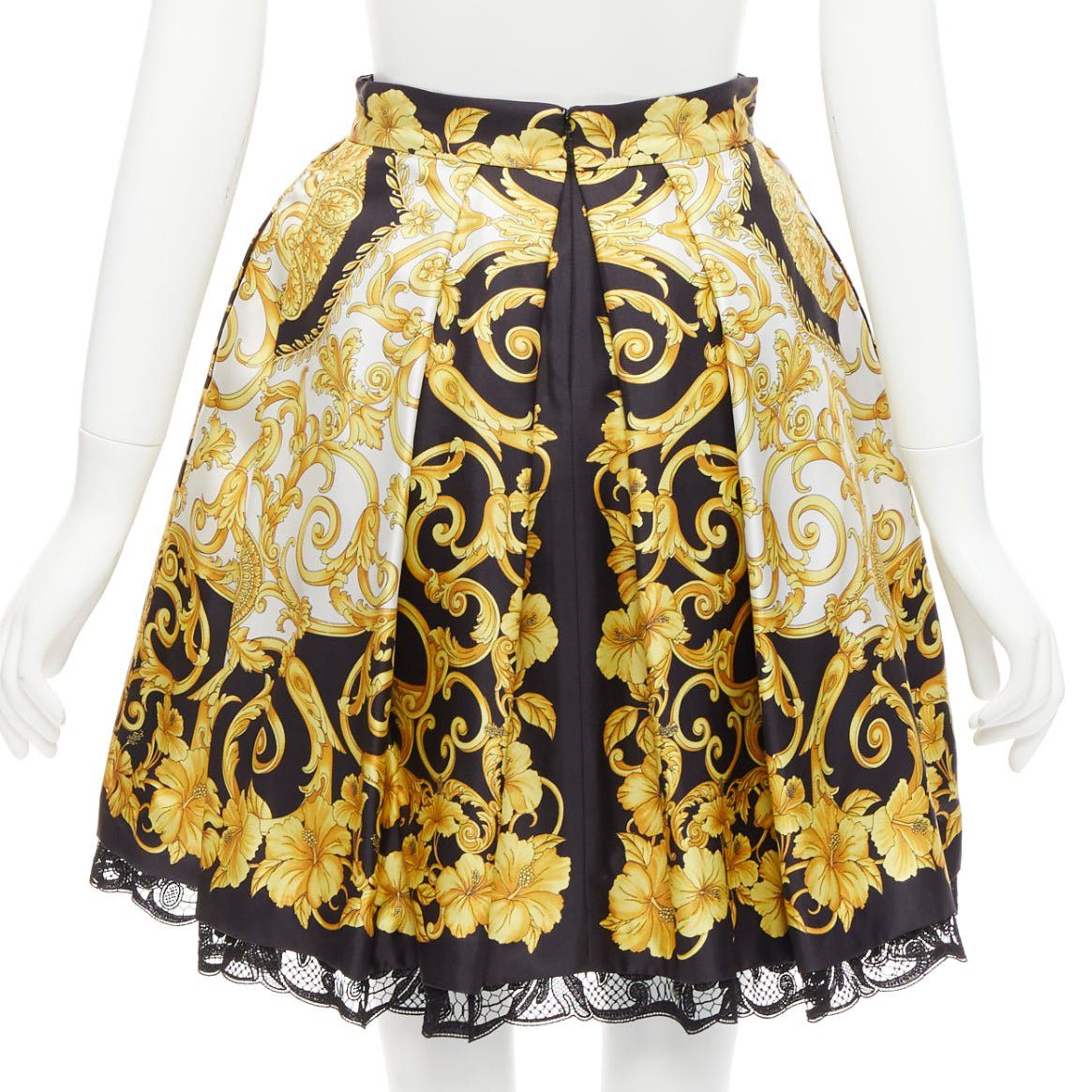 Versace VERSACE 2018 100% silk Barocco Hibiscus print lace trimmed flared skirt IT36 XS Size 25" / US 0 / IT 36 - 5 Thumbnail