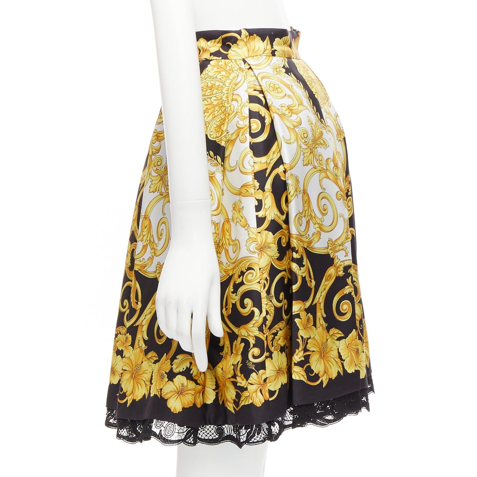 Versace VERSACE 2018 100% silk Barocco Hibiscus print lace trimmed flared skirt IT36 XS Size 25" / US 0 / IT 36 - 4 Thumbnail