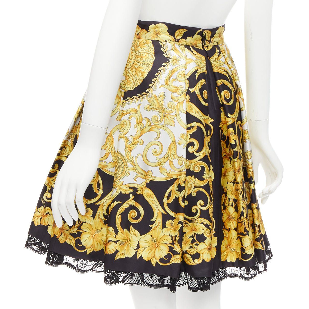 Versace VERSACE 2018 100% silk Barocco Hibiscus print lace trimmed flared skirt IT36 XS Size 25" / US 0 / IT 36 - 6 Thumbnail