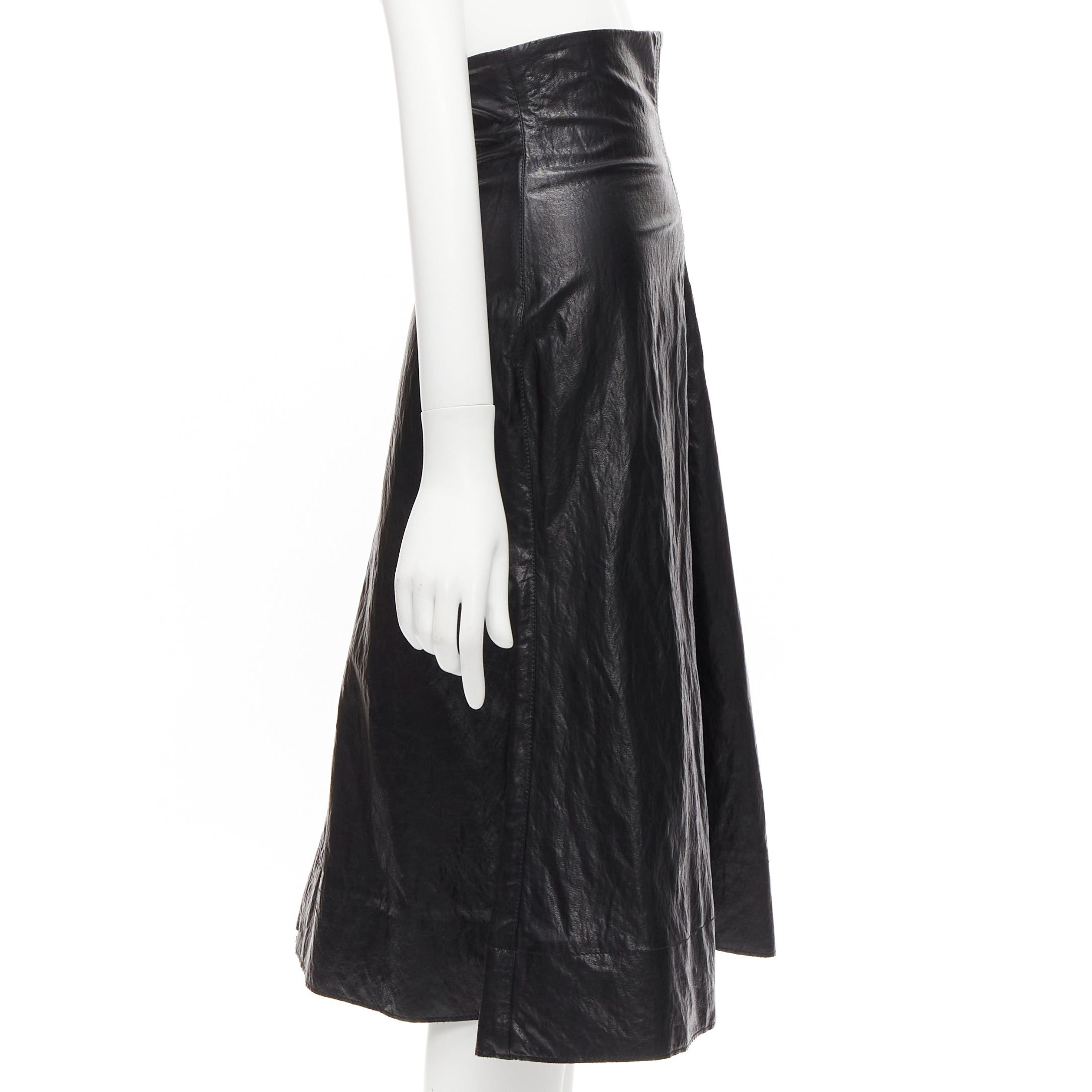 Philosophy di Lorenzo Serafini PHILOSOPHY DI LORENZO SERAFINI black faux crinkled leather A-line skirt IT38 XS Size 26" / US 2 / IT 38 - 4 Thumbnail