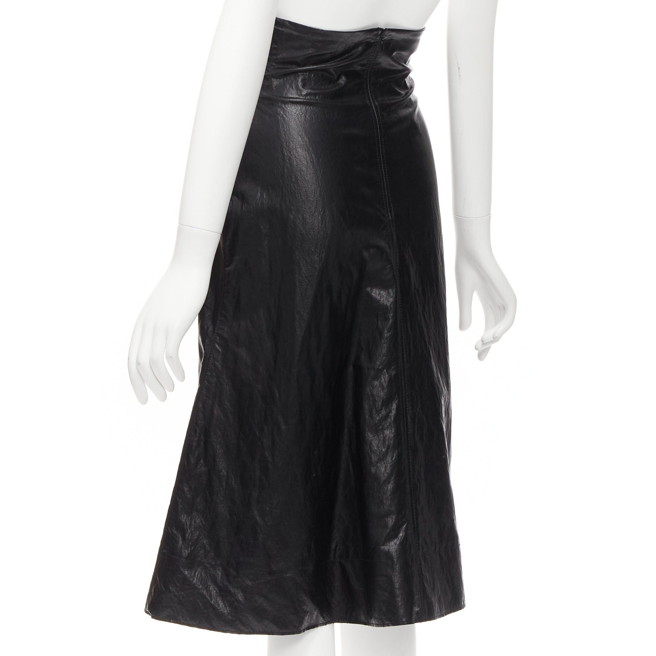 Philosophy di Lorenzo Serafini PHILOSOPHY DI LORENZO SERAFINI black faux crinkled leather A-line skirt IT38 XS Size 26" / US 2 / IT 38 - 6 Thumbnail