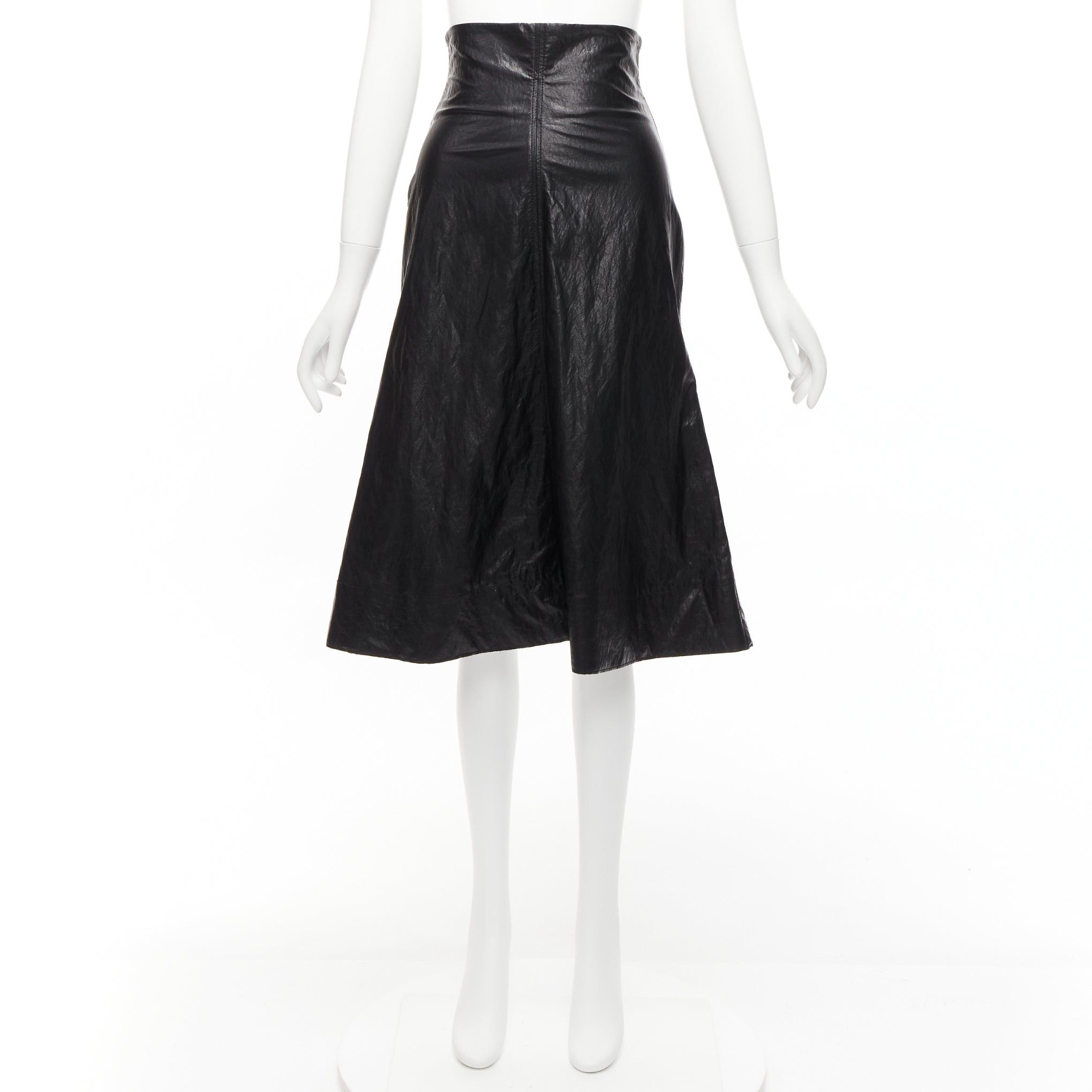 Philosophy di Lorenzo Serafini PHILOSOPHY DI LORENZO SERAFINI black faux crinkled leather A-line skirt IT38 XS Size 26" / US 2 / IT 38 - 9 Thumbnail