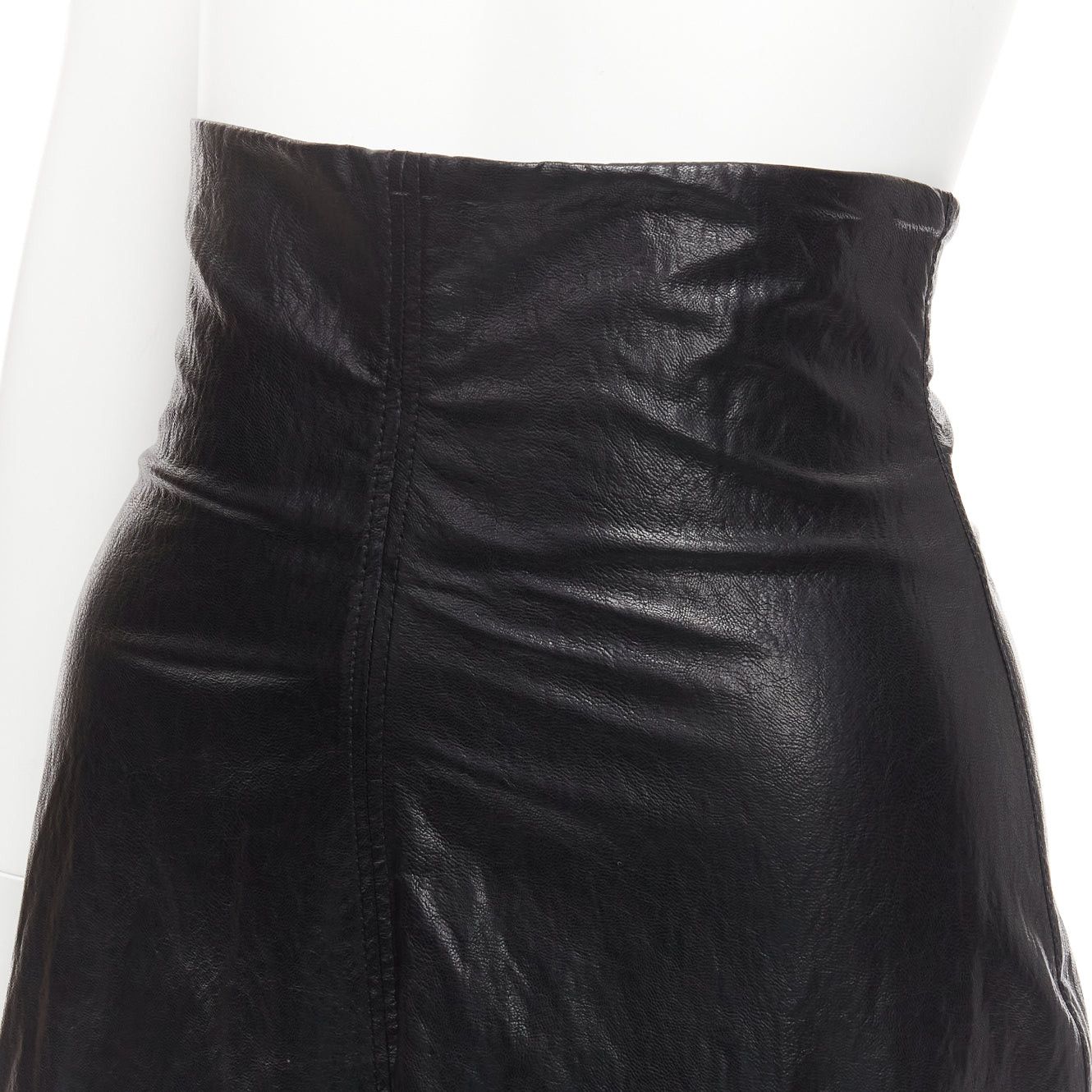 Philosophy di Lorenzo Serafini PHILOSOPHY DI LORENZO SERAFINI black faux crinkled leather A-line skirt IT38 XS Size 26" / US 2 / IT 38 - 2 Thumbnail