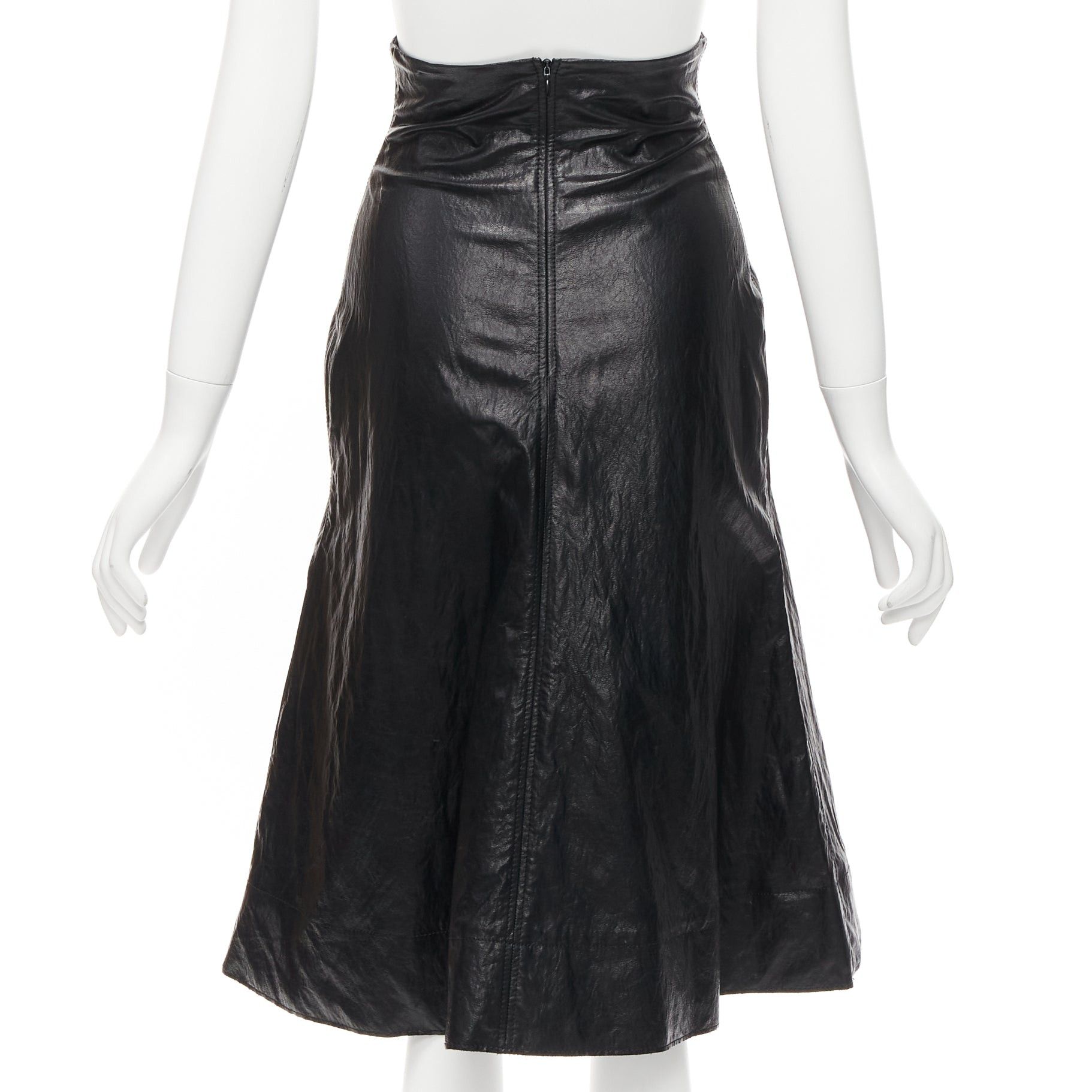 Philosophy di Lorenzo Serafini PHILOSOPHY DI LORENZO SERAFINI black faux crinkled leather A-line skirt IT38 XS Size 26" / US 2 / IT 38 - 5 Thumbnail