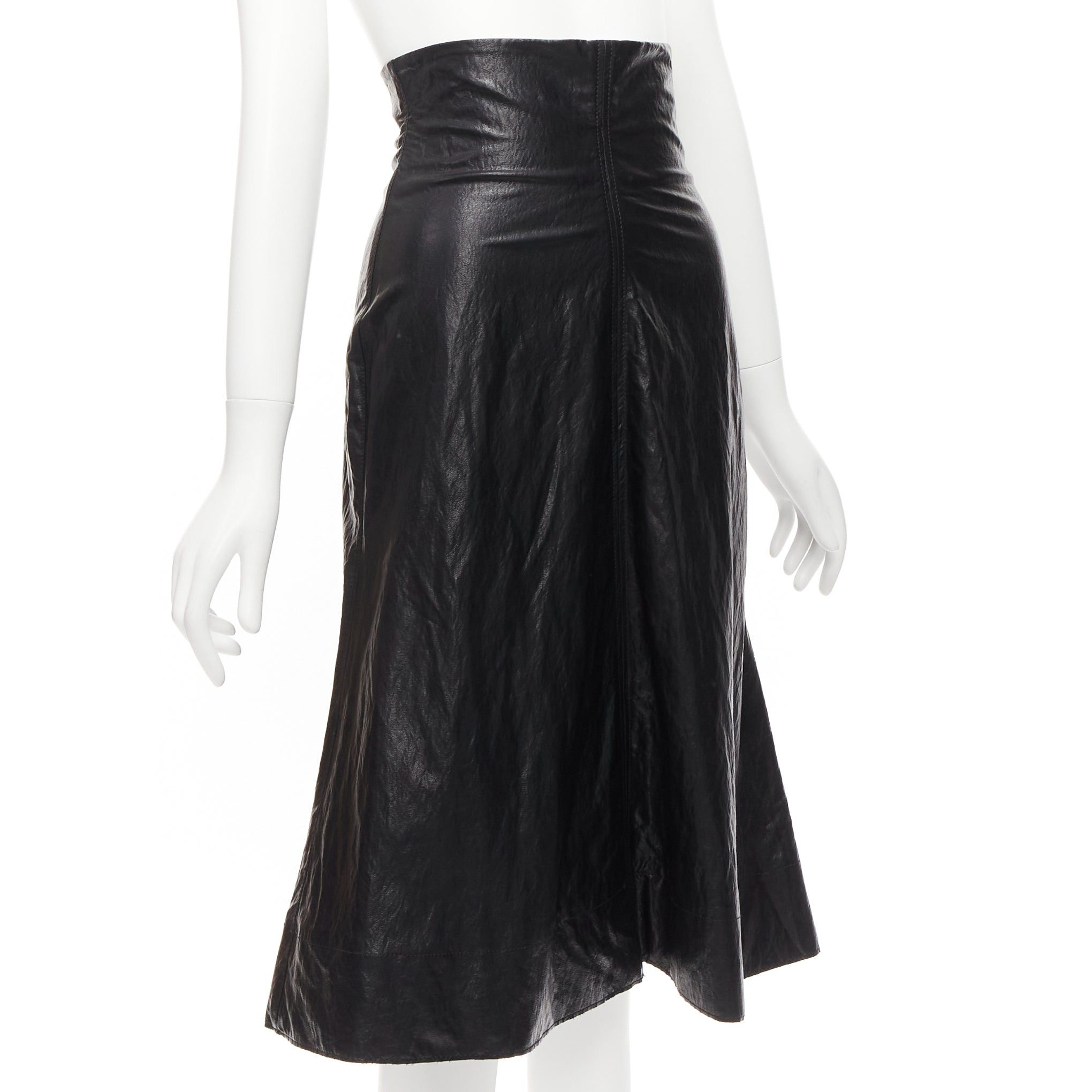Philosophy di Lorenzo Serafini PHILOSOPHY DI LORENZO SERAFINI black faux crinkled leather A-line skirt IT38 XS Size 26" / US 2 / IT 38 - 3 Thumbnail