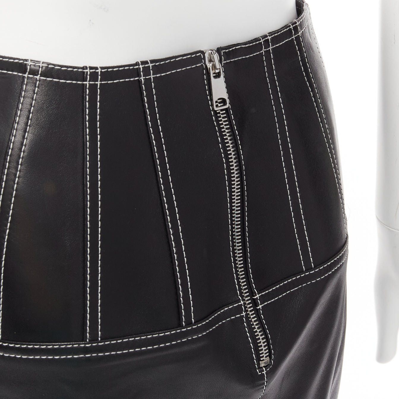 Alexander McQueen ALEXANDER MCQUEEN black leather white overstitch biker zip pencil skirt IT38 XS Size 26" / US 2 / IT 38 - 7 Thumbnail