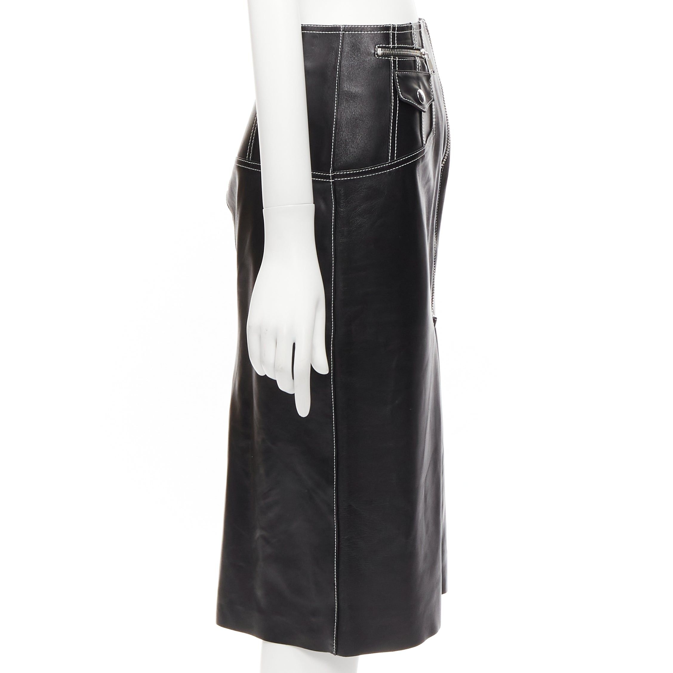 Alexander McQueen ALEXANDER MCQUEEN black leather white overstitch biker zip pencil skirt IT38 XS Size 26" / US 2 / IT 38 - 4 Thumbnail